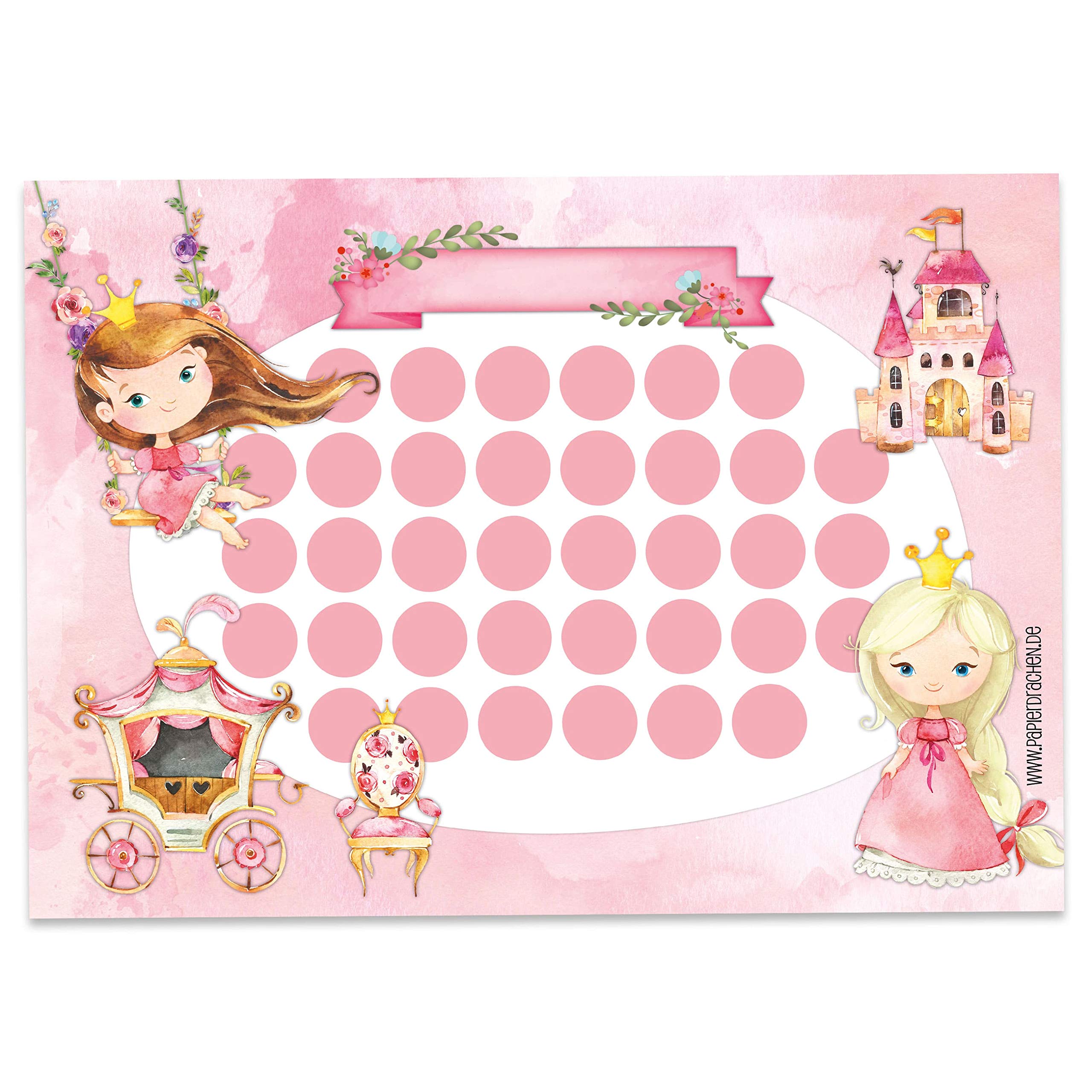 Reward chart set for children in a 10-sheet tear-off pad - Motivating concept as educational aid - with great stickers for boys and girls - Motif princess blanko set 18