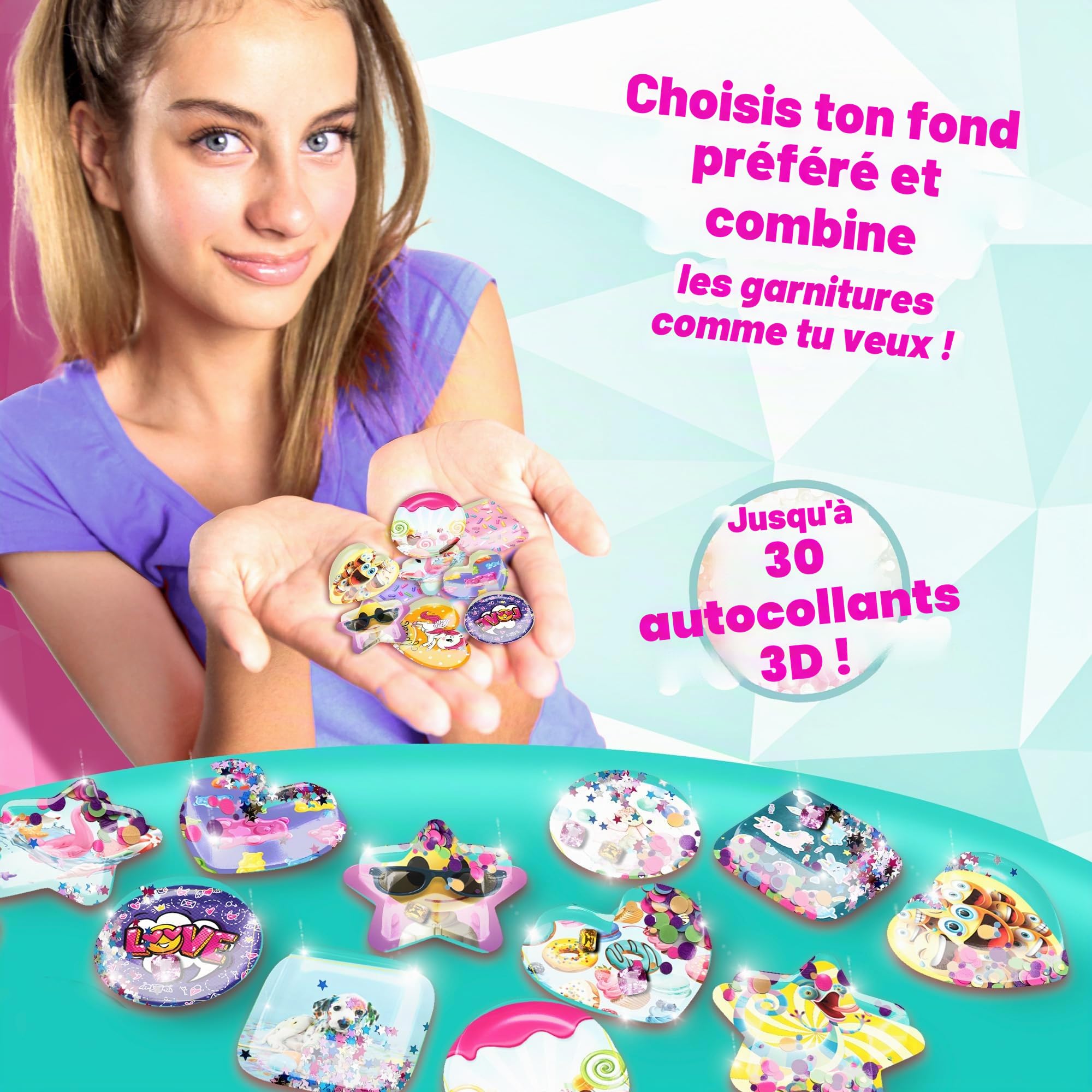 Bizak 63332665 Machine de création d'autocollants 3D avec autocollants, avec fonds et pierres à coller où vous voulez, cadeau pour les filles et les garçons de plus de 6 ans