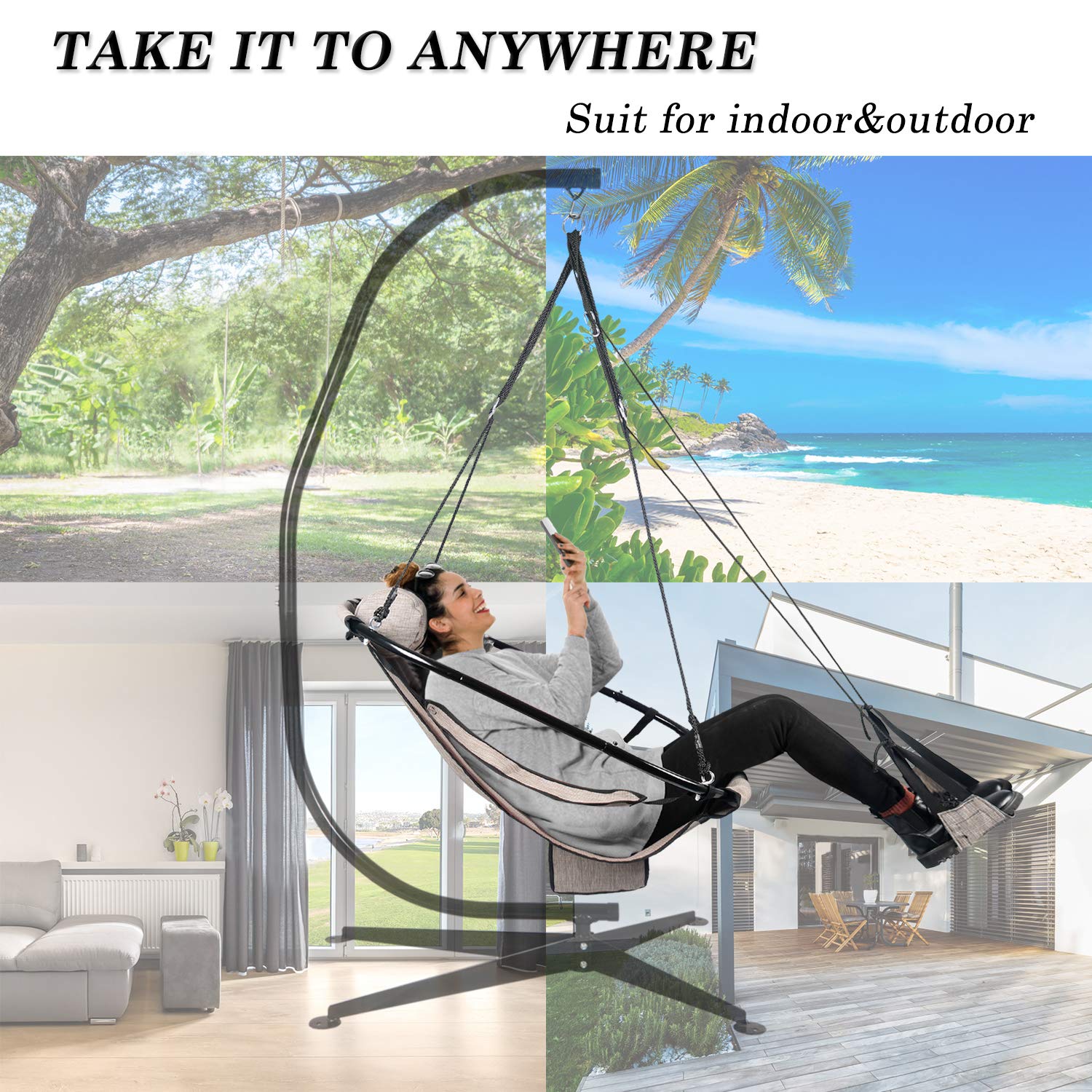 Bathonly Hammock Air Chair with Metal Bar Frame, Sky Hanging Chair with