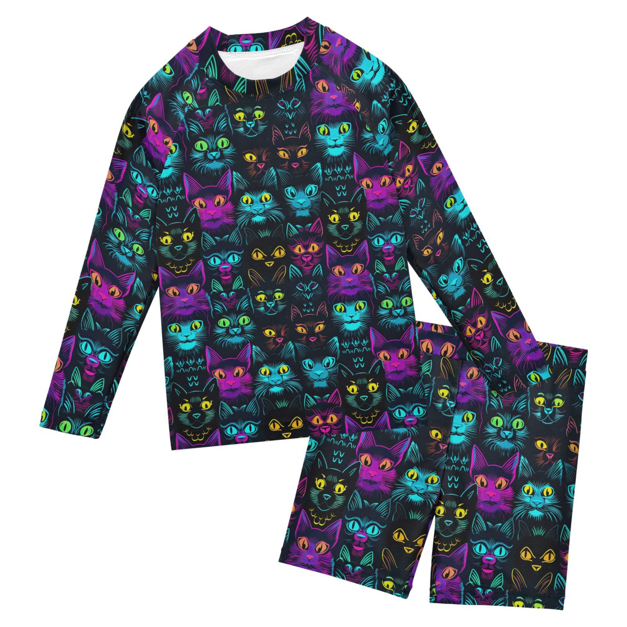 Cat Animal Baby Boys' Toddler Long Sleeved Rashguard Swim Bathing Suit Set B0402827