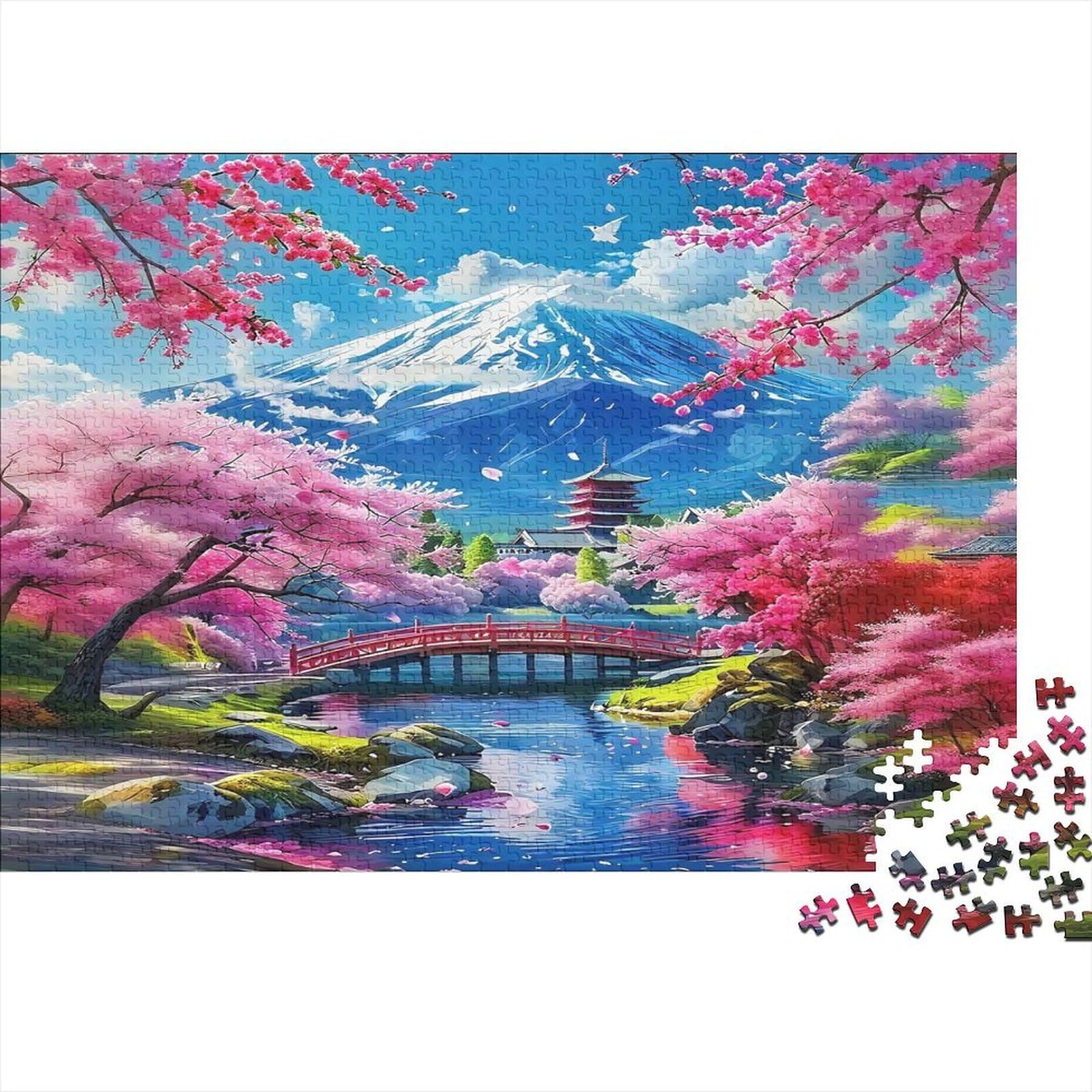 Cherry Blossom Mountain Bridge Jigsaw Puzzle, 1000 Pcs For Adults High
