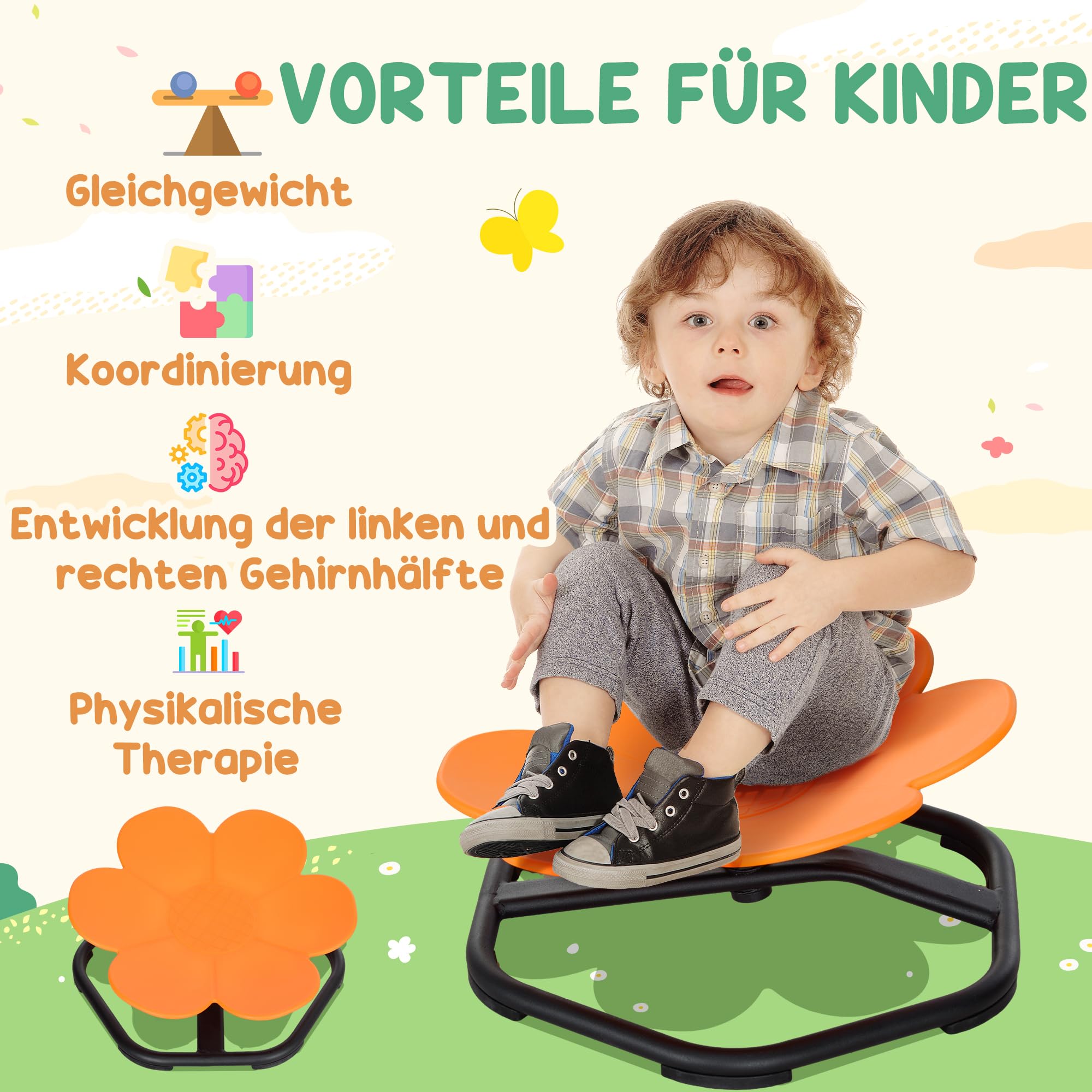 AIYAPLAY Karussell Kinder Drehstuhl 360° für Mädchen und Jungen Orange | Sensorischer Drehstuhl, Sensorisches Spielzeug für Autismus, Training Physische Koordination Gleichgewicht