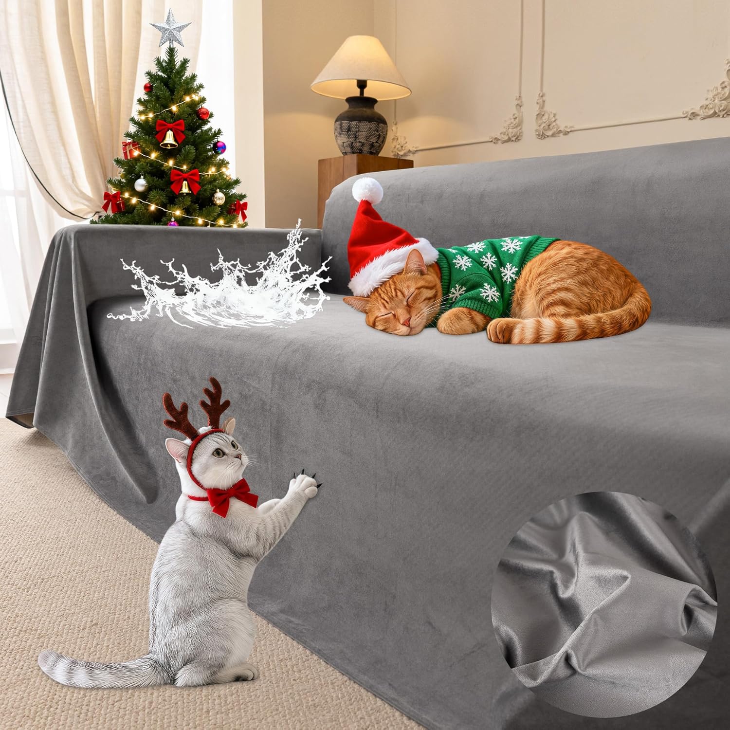 Loiion Cat Scratch Furniture Protector - Ultra Soft, Waterproof Sofa Cover to Keep Cats Off, Pet-Friendly Couch Protectors for Love Seat, Anti-Slip Couch Cover for Pets and Kids 118"X71" Grey Dark Gray Loveseat(118"X71")