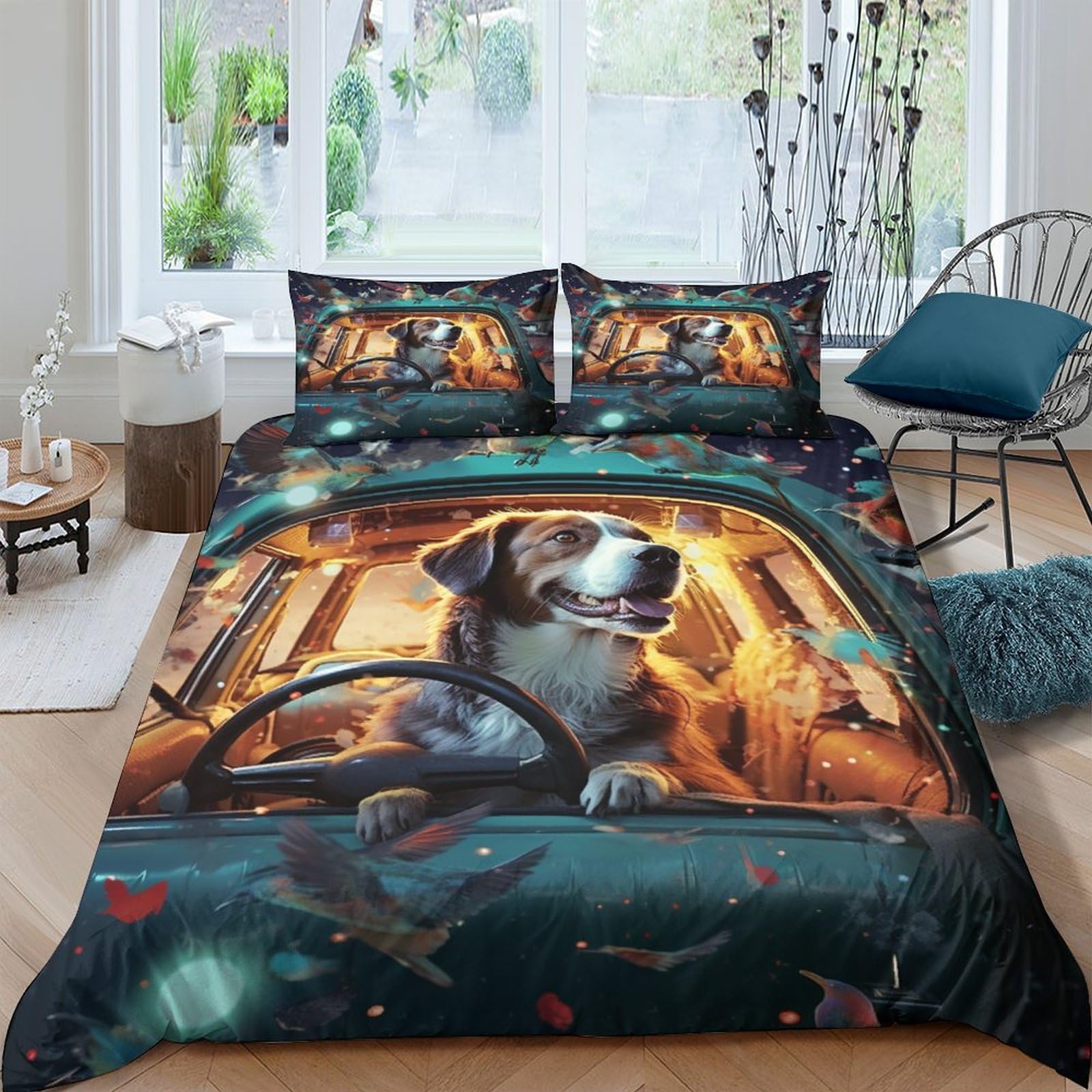 Housse de couette anti-pli et facile à laver imprimée chien 200x200cm