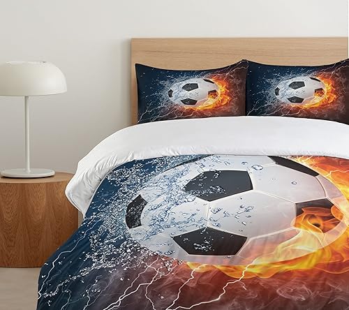 Miniatura 5 de Ambesonne - Funda de edredón multicolor disponible en tres tamaños y en diferentes colores, Tela, Azul marino y blanco, King