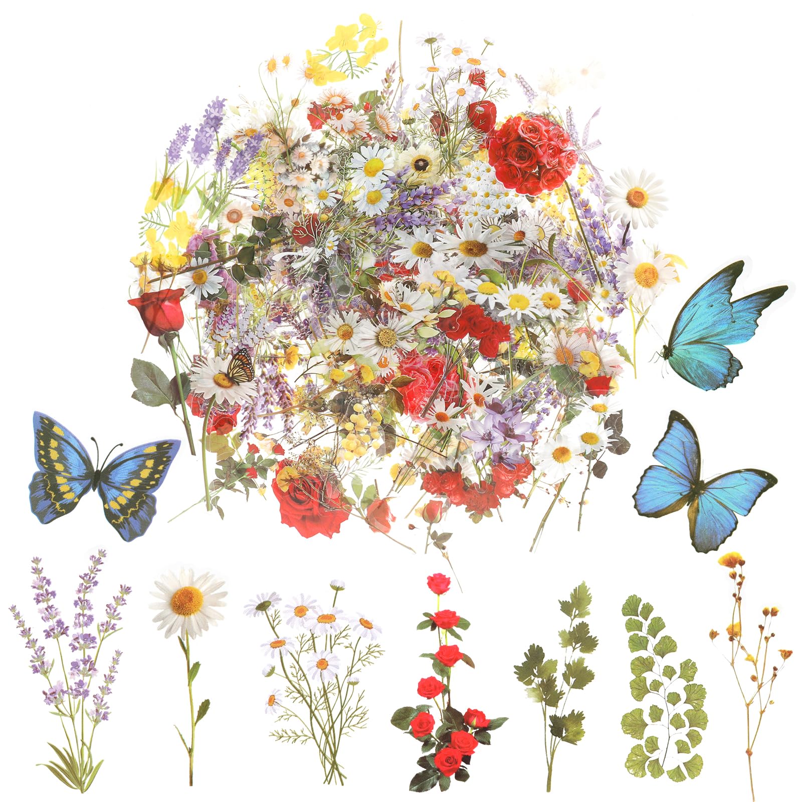 553 szt., 80 arkuszy naturalnych naklejek kwiatowych do scrapbookingu, samoprzylepne przezroczyste naklejki kwiatowe, botaniczne naklejki do pisania listów, dziennika DIY i personalizacji laptopa