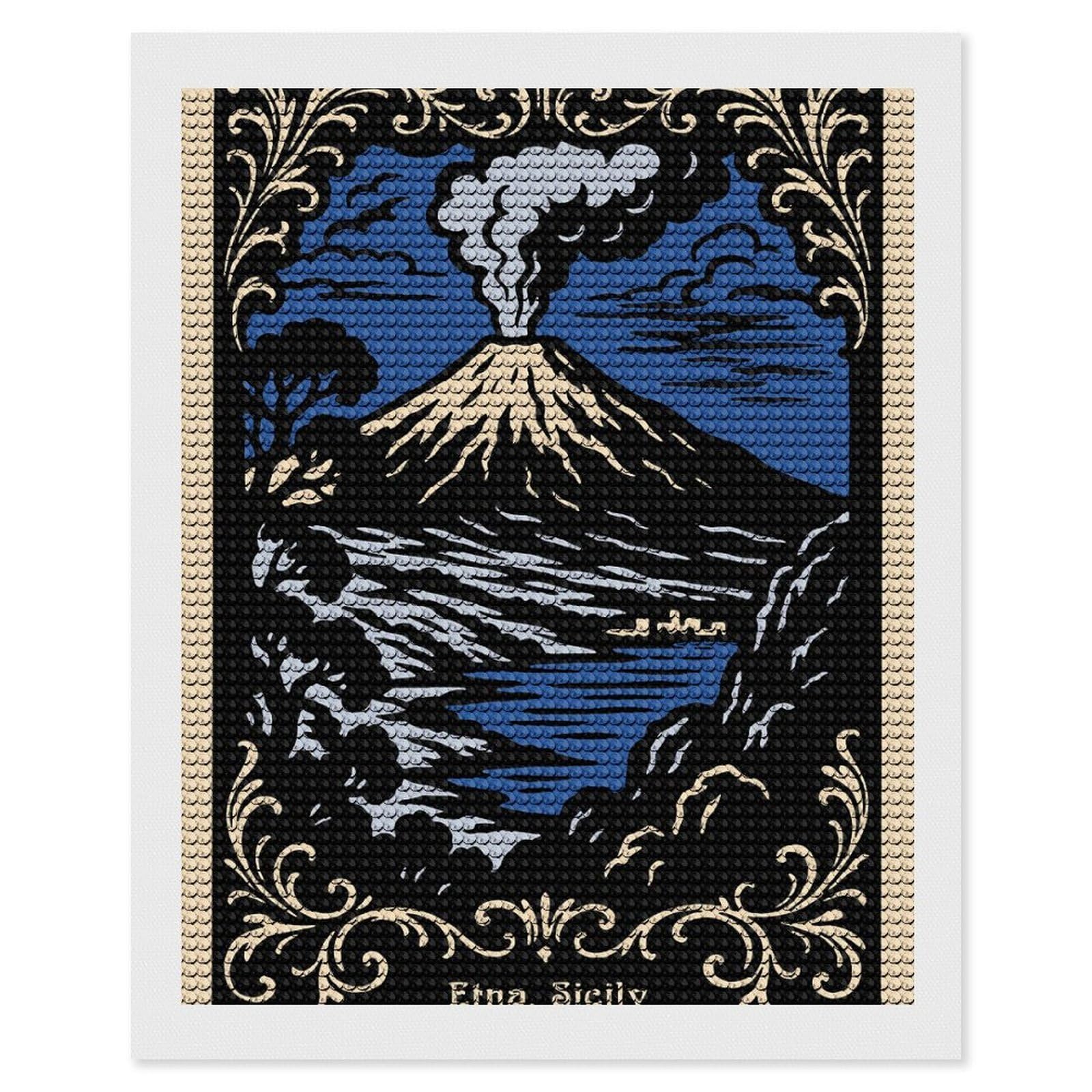 Junmoney Etna, Sicily Volcanic Landscape Art DIY Diamond Art Canvas Kit 16"x20", for Adults, Decorate Your Room, Gift Idea, Modern Decor, Finish and Display