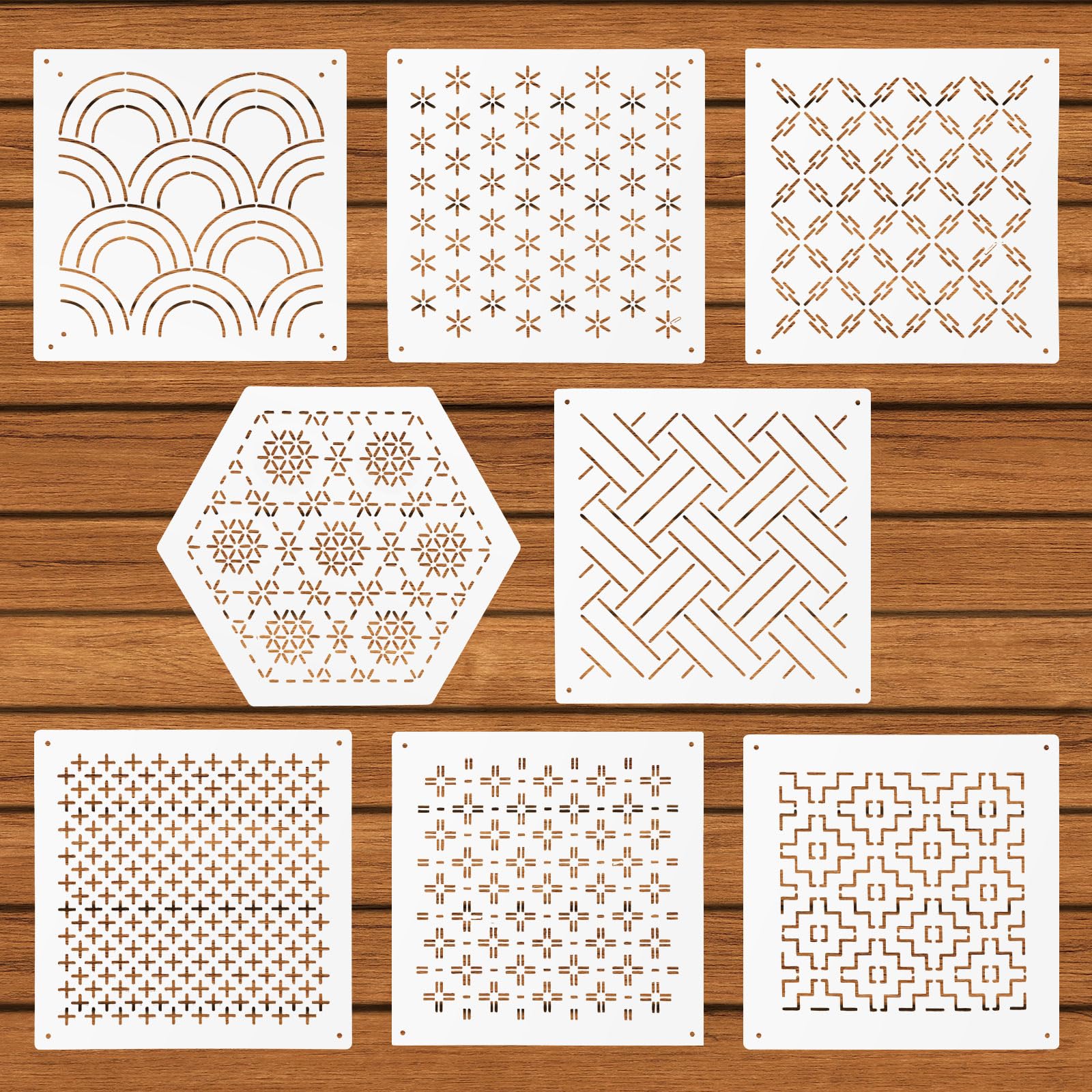 FREEBLOSS 4set Modello Sashiko Stencil a Linee Combinate Sashiko Stencil per Ricamo Modello per Ricamo Sashiko Motivo Ricamo Sashiko Stencil in Plastica Stencil per Disegno e Ricamo