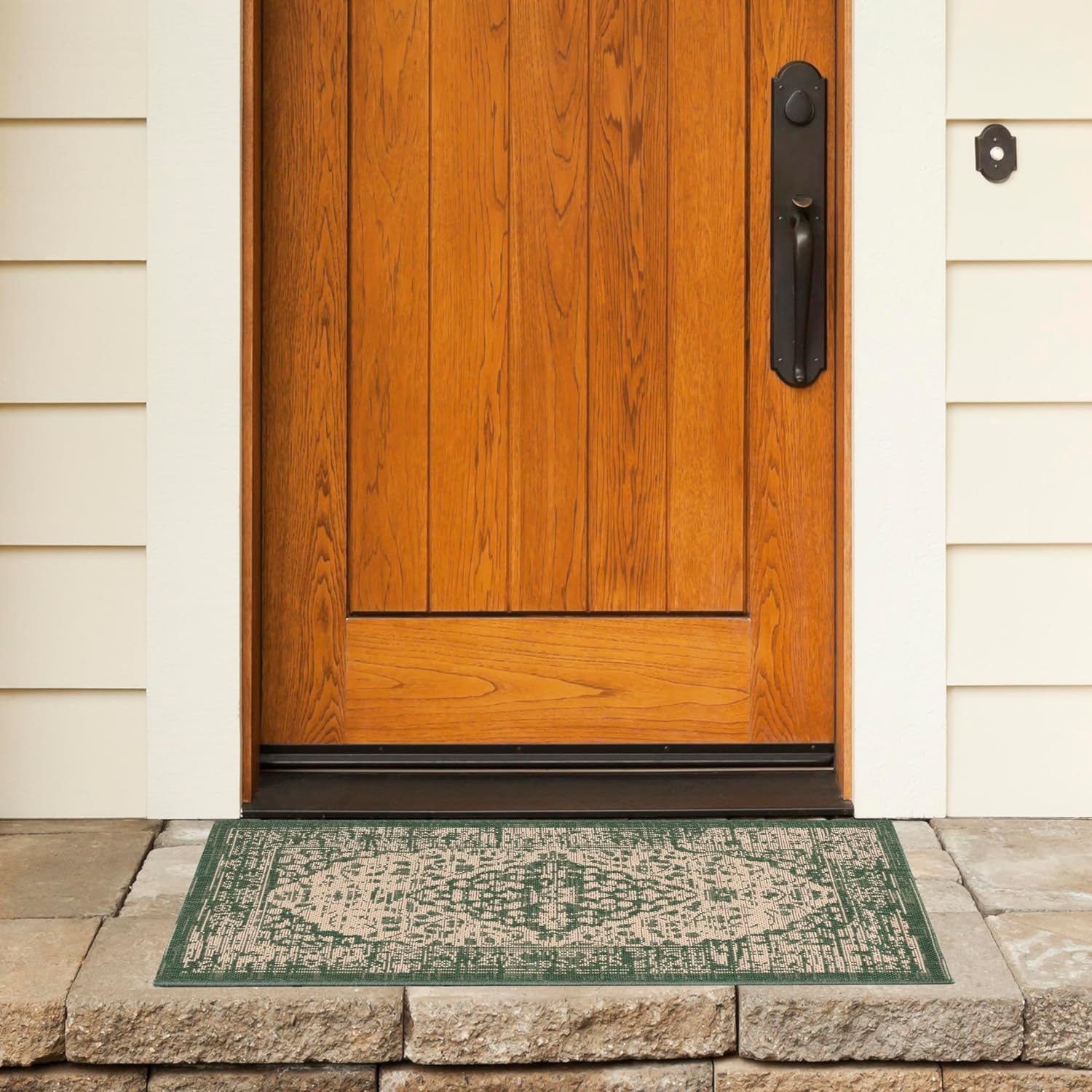 SAFAVIEH Courtyard Collection 2' x 3'7" Beige/Dark Green CY6720 Indoor/ Outdoor Waterproof Easy Cleaning Patio Backyard Mudroom Accent Rug
