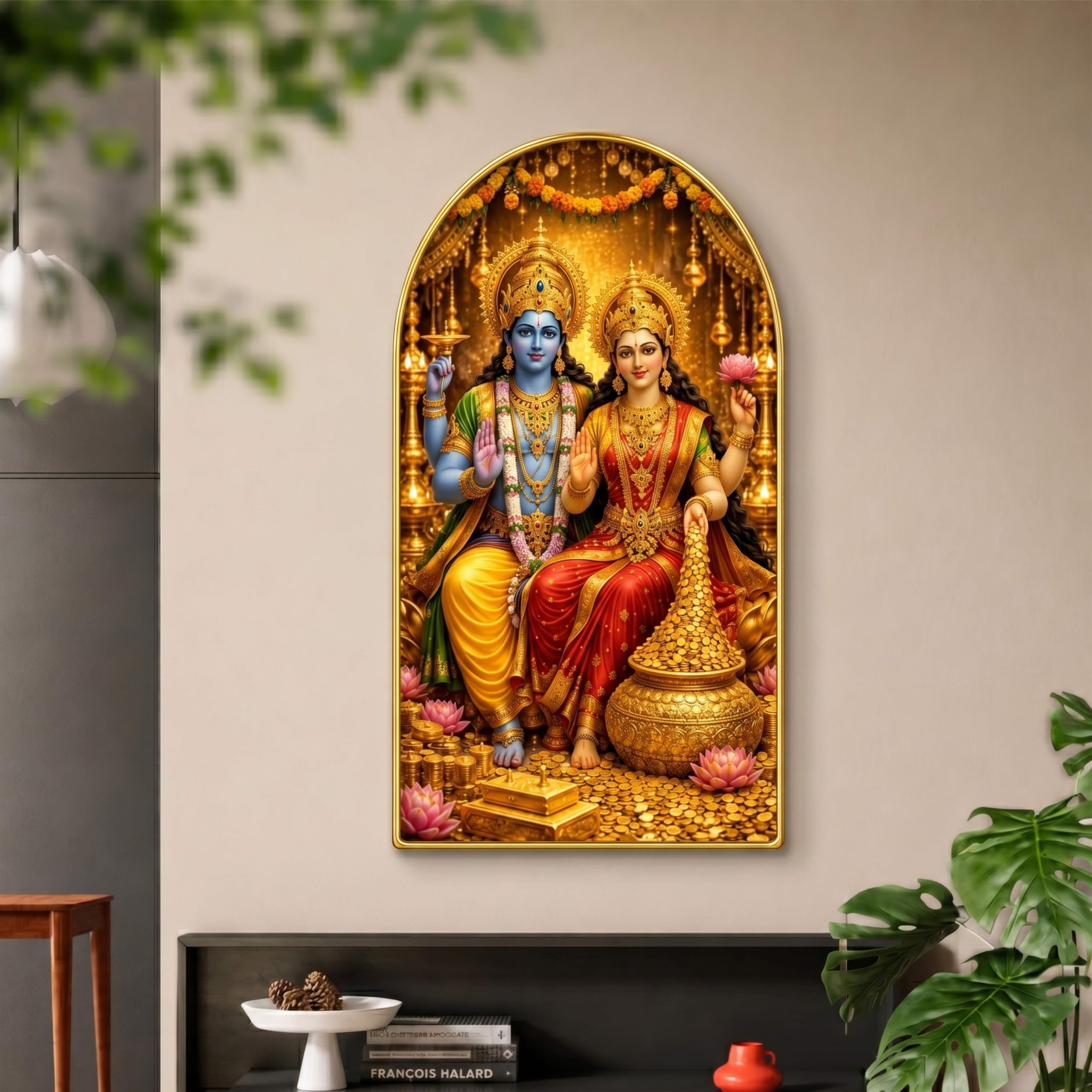 Radha Krishna Wall Painting - Golden Frame -14