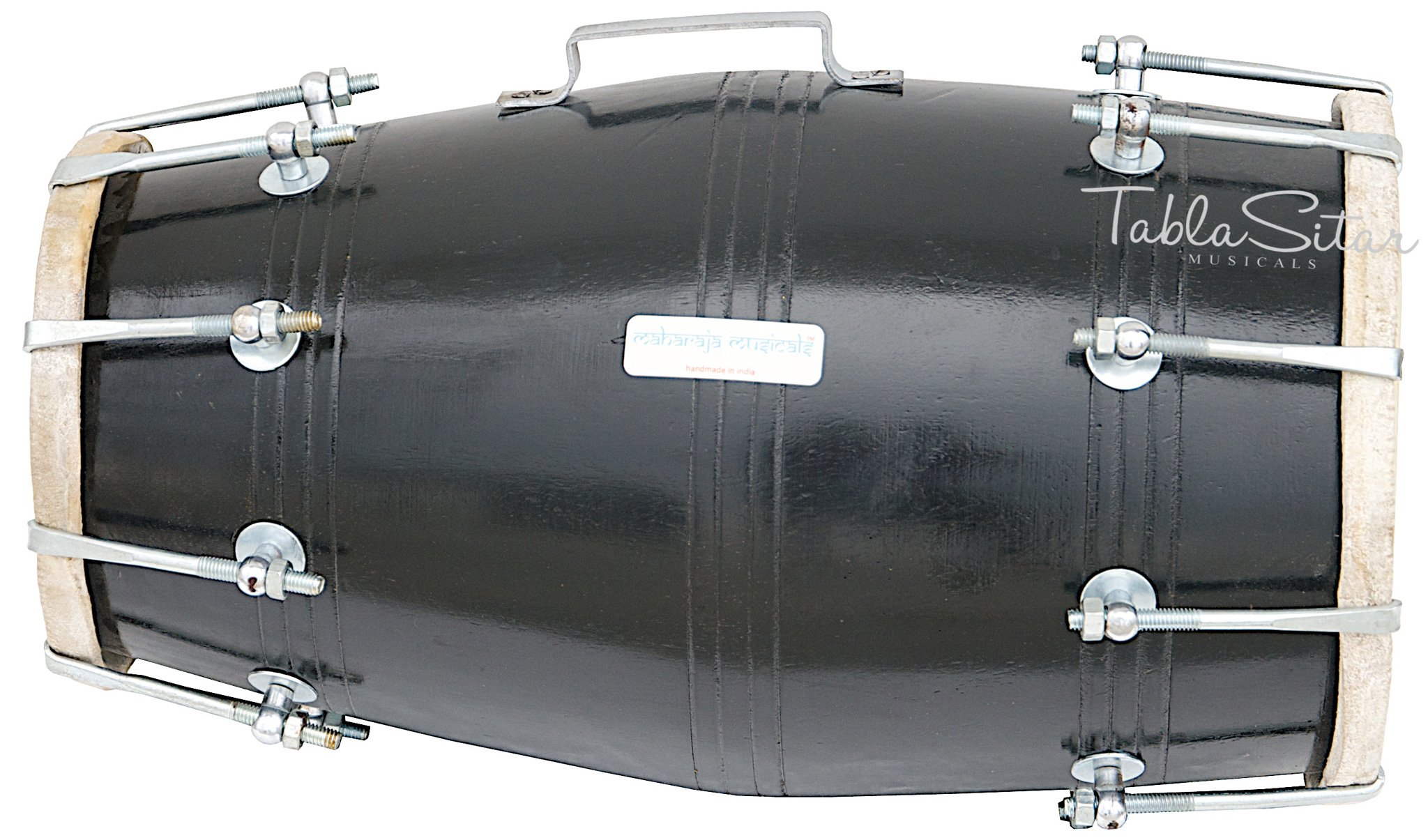 MAHARAJA Black Dholak (Dholki), drewno mango, przykręcane, z torbą, klucz do strojenia (PDI-FJ)