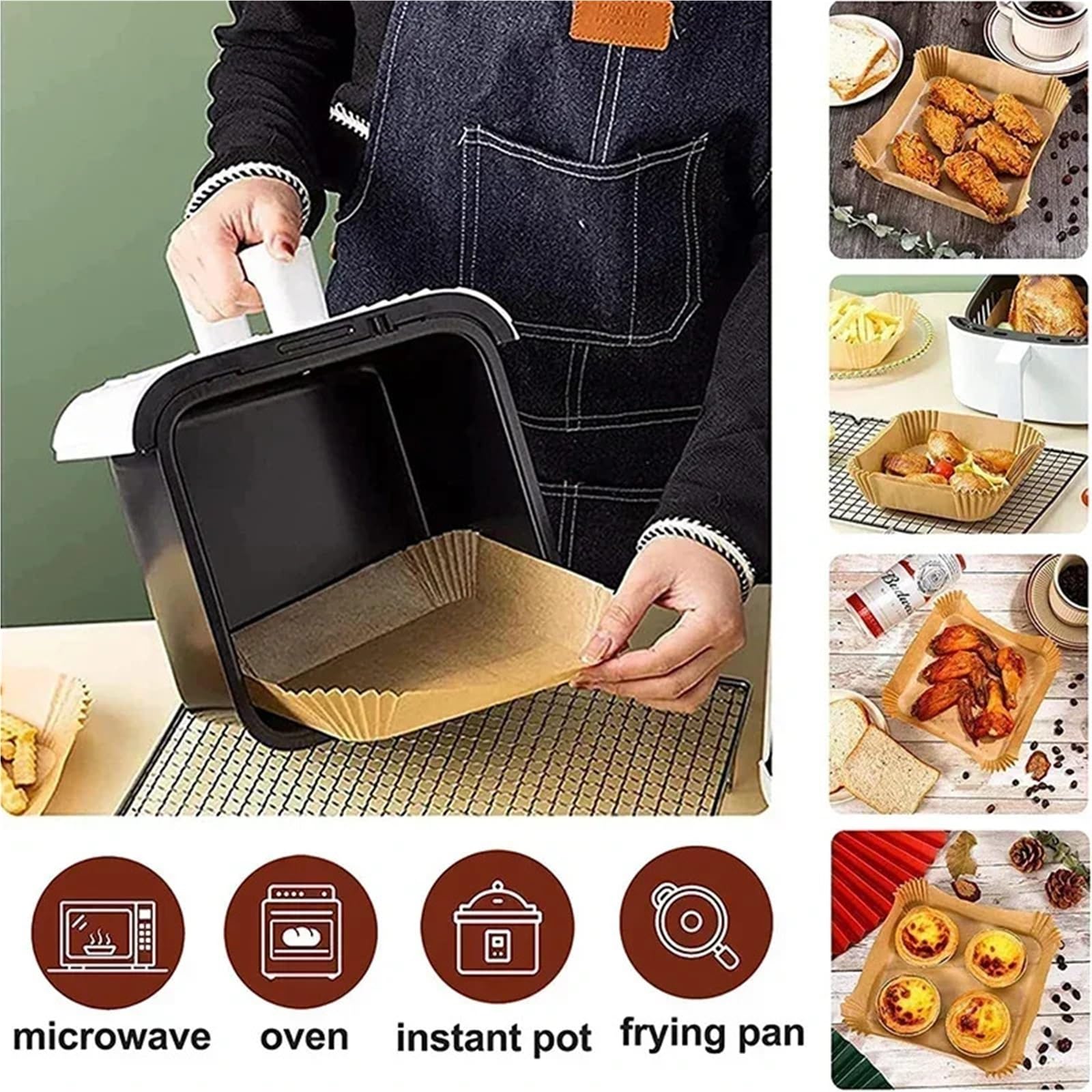 Lot de 150 à 500 feuilles papier sulfurisé jetables et antiadhésives for friteuse air, résistantes l'huile, for la cuisson des frites, accessoires cuisine Pour Air Fryer(300pcs,22CM-Rectangle)