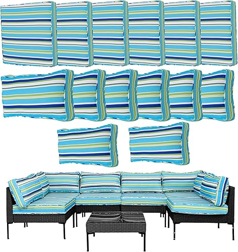 Miniatura 12 de 14 piezas de fundas de cojín de repuesto lavables para exteriores con cremallera para sofá de 6 plazas, fundas de patio, solo para asiento y Gris