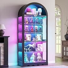 FREDEES Arched Glass Display Cabinet with RGB Lights, 6-Tier, Black