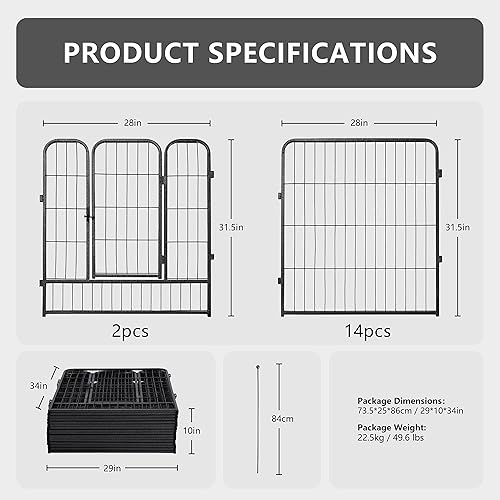 Miniatura 6 de Corralito para perros de 816 paneles resistente para cachorros, plegable, con puerta para perros pequeños y medianos en interiores y exteriores (28