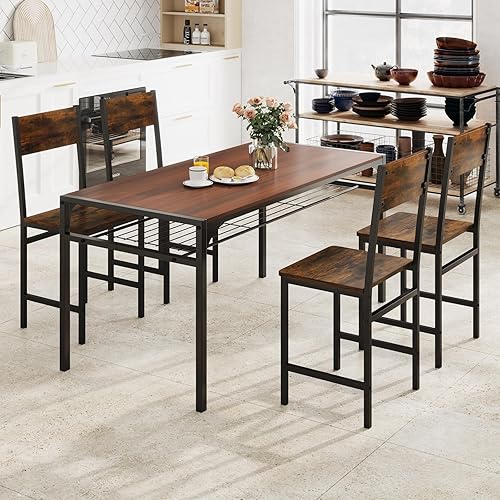 Miniatura 2 de Giantex Juego de 4 sillas de comedor, sillas de cocina industriales con patas de metal, respaldo inclinado, grano de madera rústica, sillas