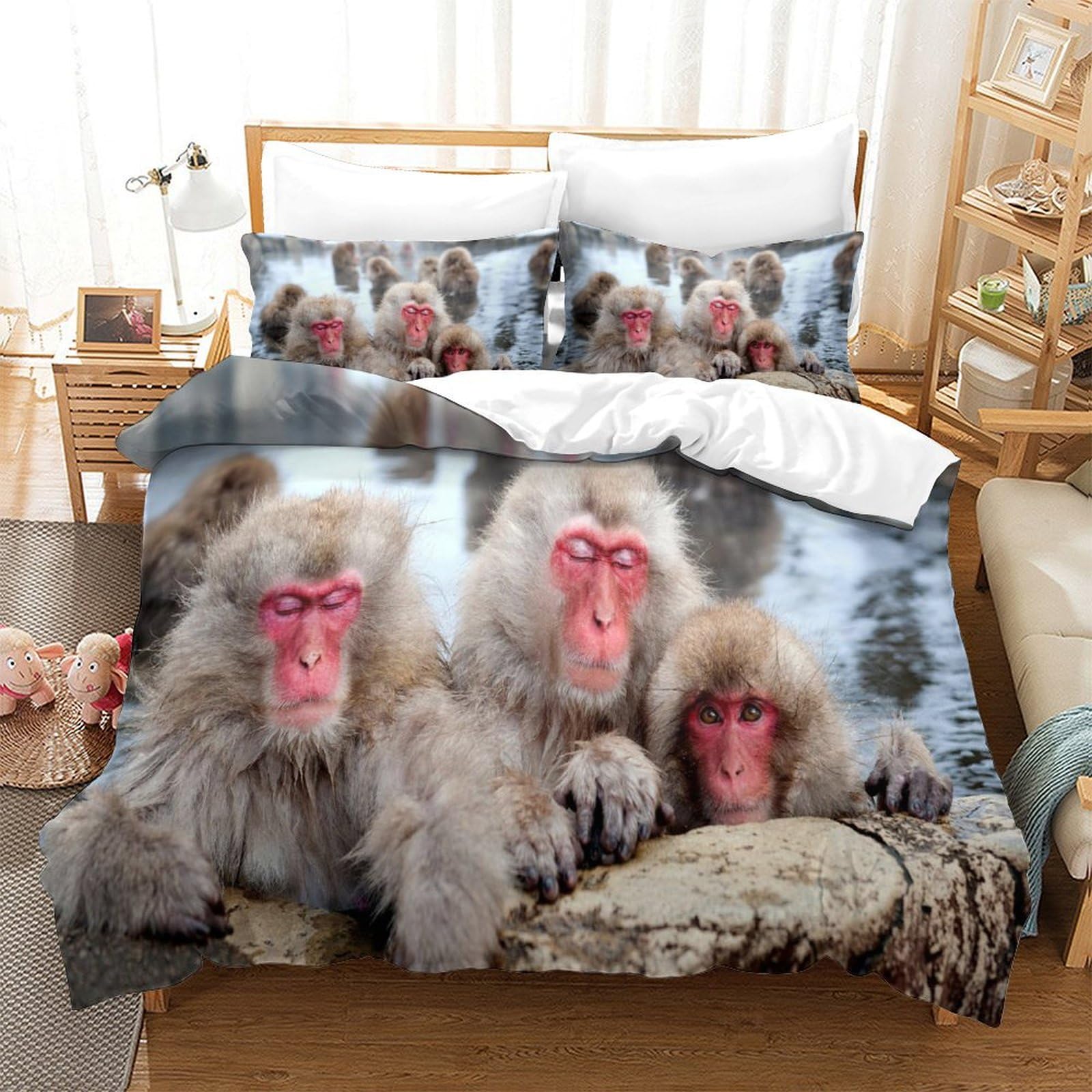 P1S9U7W5Y Cozy Animals 3D Printed Monkey Duvet Cover Set 3pcs Microfiber Monkey Bedding Set King