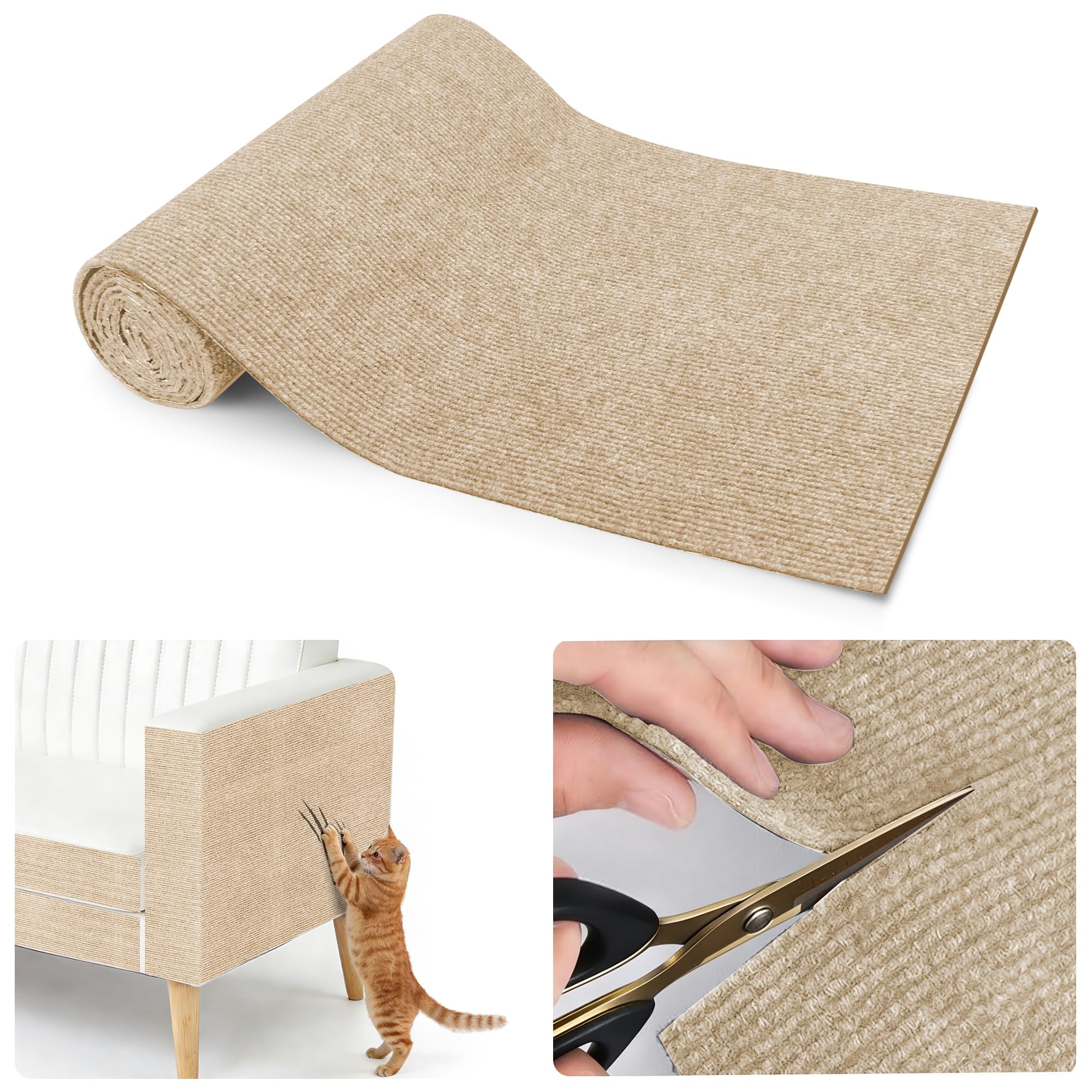 cat Scratching mat Self-Adhesive, Trimmable Furniture Protector for Couch, Sofa, Wall & Cat Trees - Durable Scratch Pad with Nano Tape, DIY Climbing
