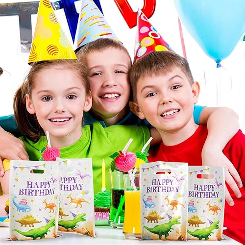 Miniatura 7 de Kopokita 30 bolsas de regalo de cumpleaños de dinosaurio de acuarela, bolsas de regalo para fiestas, bolsas de golosinas para niños y niños