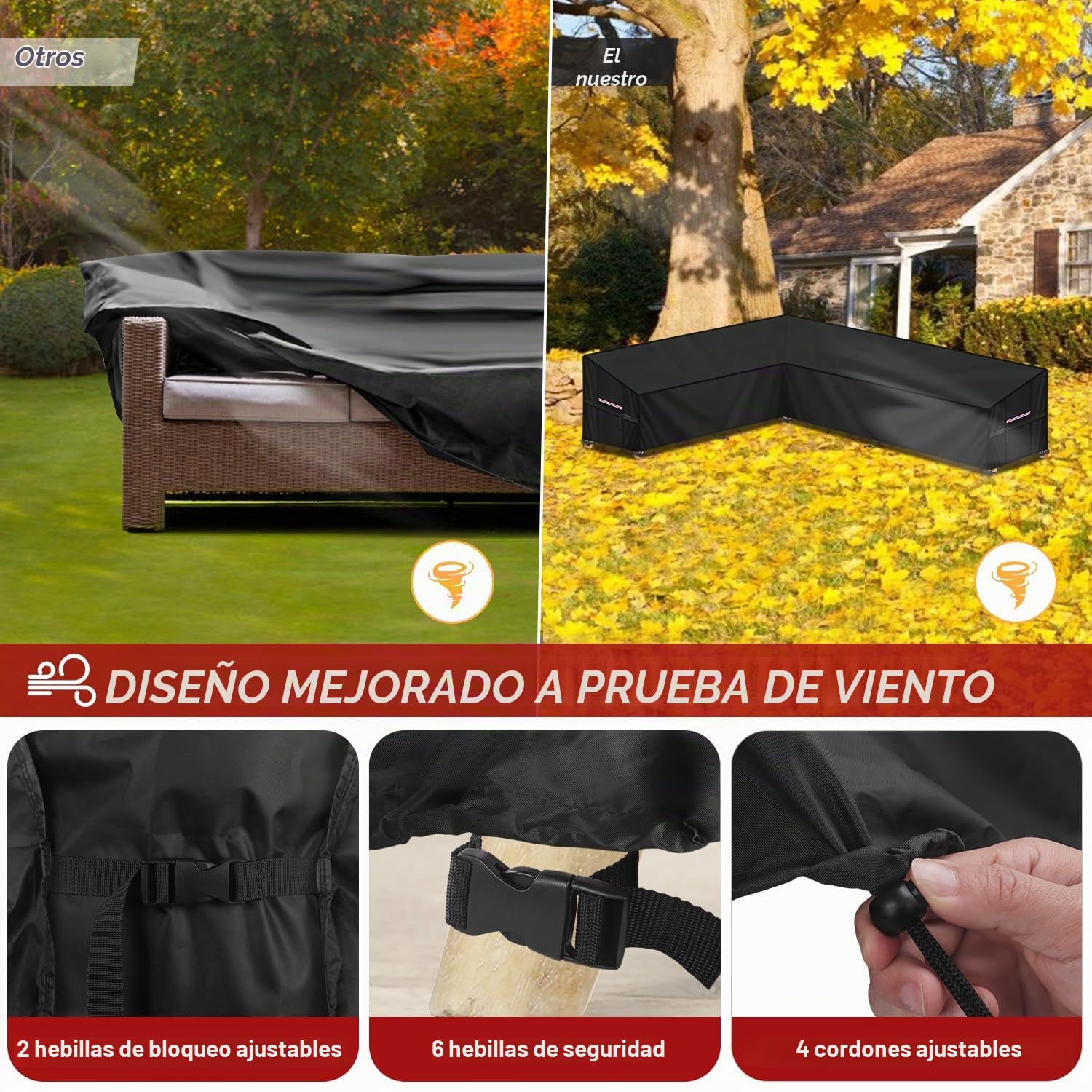 LAMUNI Funda de Sofa Exterior en L Funda para Sofa de Esquina, 420D Oxford Funda Muebles Jardín en Forma L Funda sofa Esquinero Jardin Impermeable Cubierta de Sofá de Exterior, 180x260x90x80/60cm