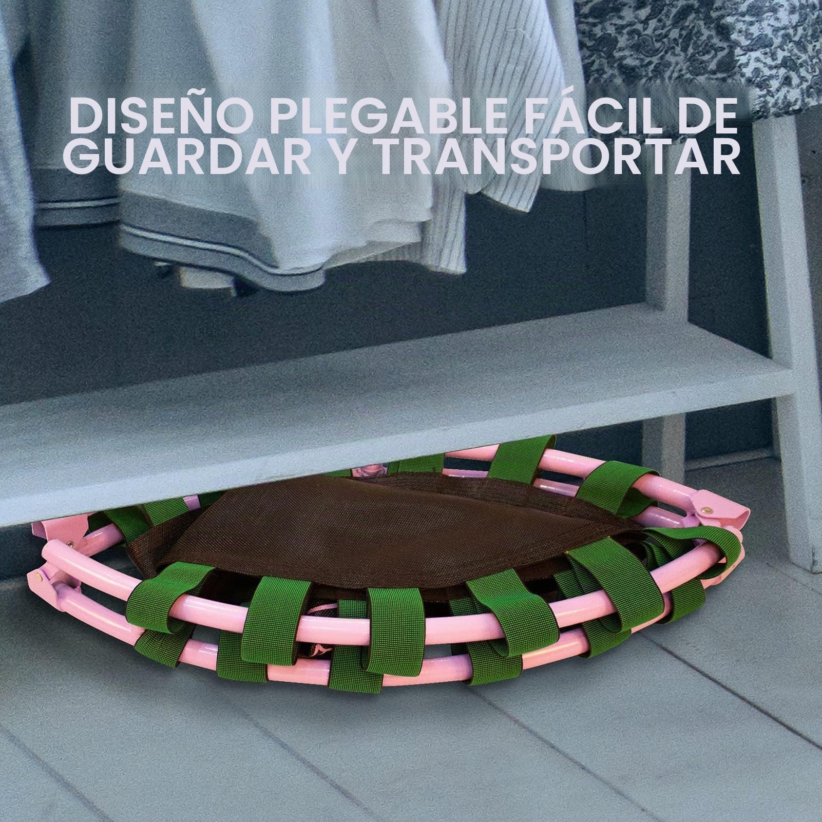Trampolín para niños ø 96 cm, Mini Trampolín Plegable para Niños Pequeños con Asa Almohadilla Protectora de Seguridad Cubierta Colchoneta para Saltar Interior/Exterior Puente de Rebote Redondo