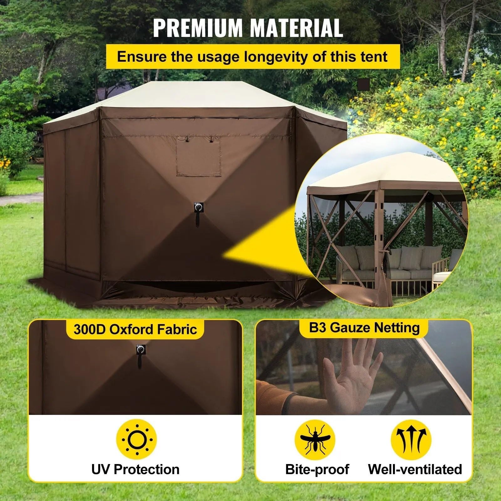namiot turystyczny Wodoodporna osłona ekranu dla 8 osób Camping 10'x10' z przenośną torbą do przechowywania Camping Altana Namiot 6-stronny, rozkładany namiot namiot tunelowy