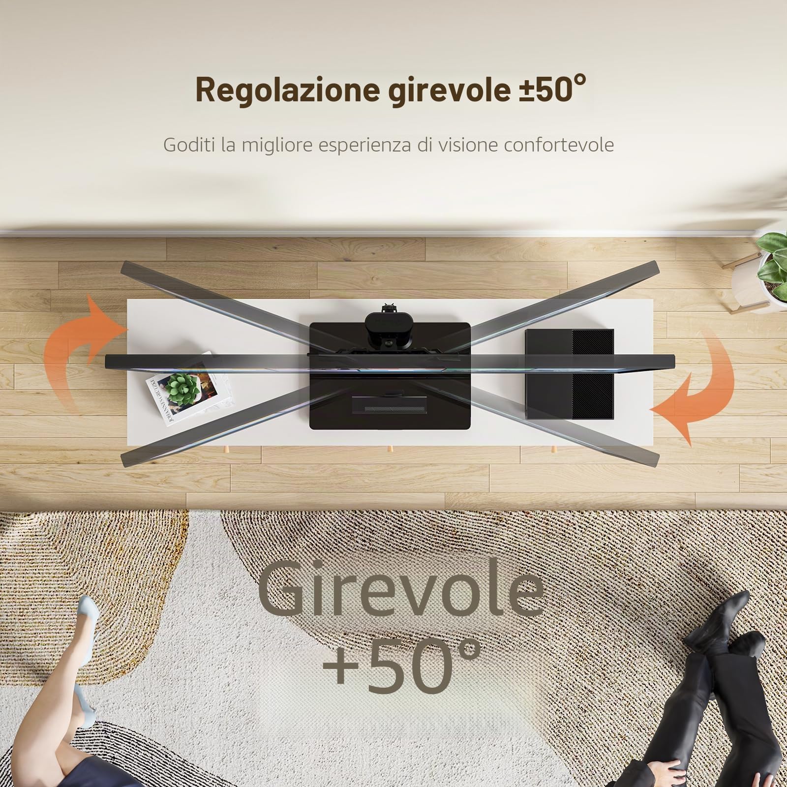 Supporto TV universale girevole/Base TV da tavolo per TV da 19 pollici a 39 pollici con girevole da 90 gradi, base in vetro temperato ad alta resistenza regolabile a 4 livelli, resistente a 35 kg.