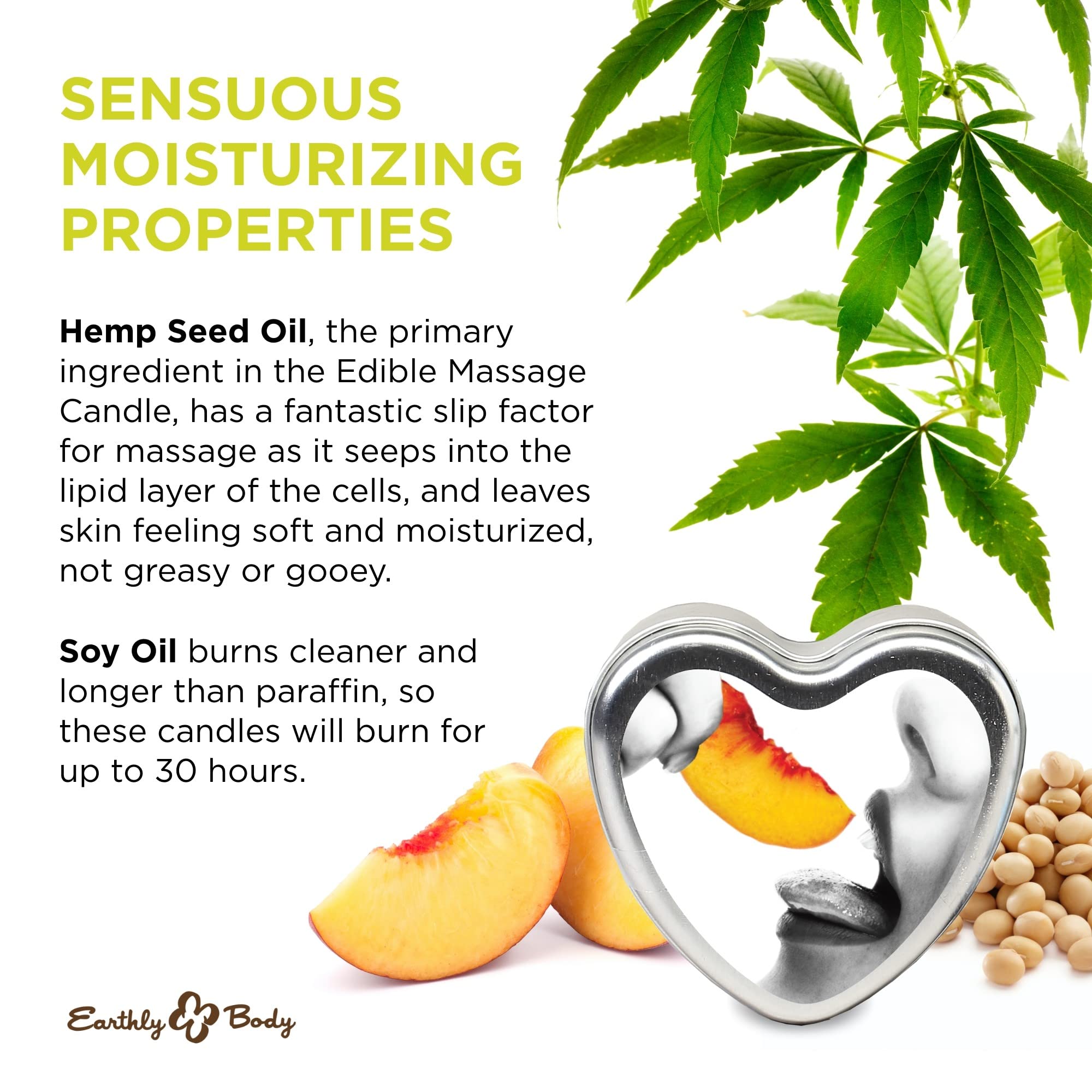 Earthly Body Edible Massage Candle, Peach - 4 oz - 3-in-1 Formula Can Be Used as a Candle, Oil & Moisturizer - Smooths & Nourishes Skin - Vegan, Cruelty Free