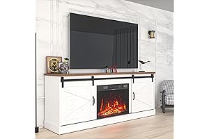 Farmhouse TV Stand with 70'' Fireplace and Sliding Doors