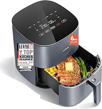 COSORI Airfryer 4.7L 7-in-1 Hot Air Fryer Max 230°C & 55dB Quiet Hot Air Fryer 100+ Rezpete 55% Energy Saving Dishwasher Safe Light Grey L501