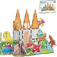 Vista 1 de PicassoTiles - Juego de 38 piezas de bloques de construcción con azulejos magnéticos, tema de dinosaurios, con 8 figuras de acción magnetizadas