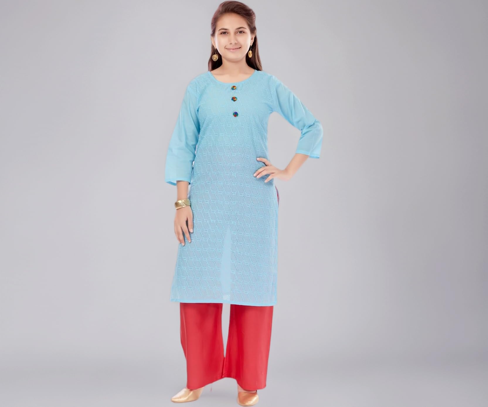 Aarika Girls Casual Wear Yellow Colour Embroidery Cotton Kurti