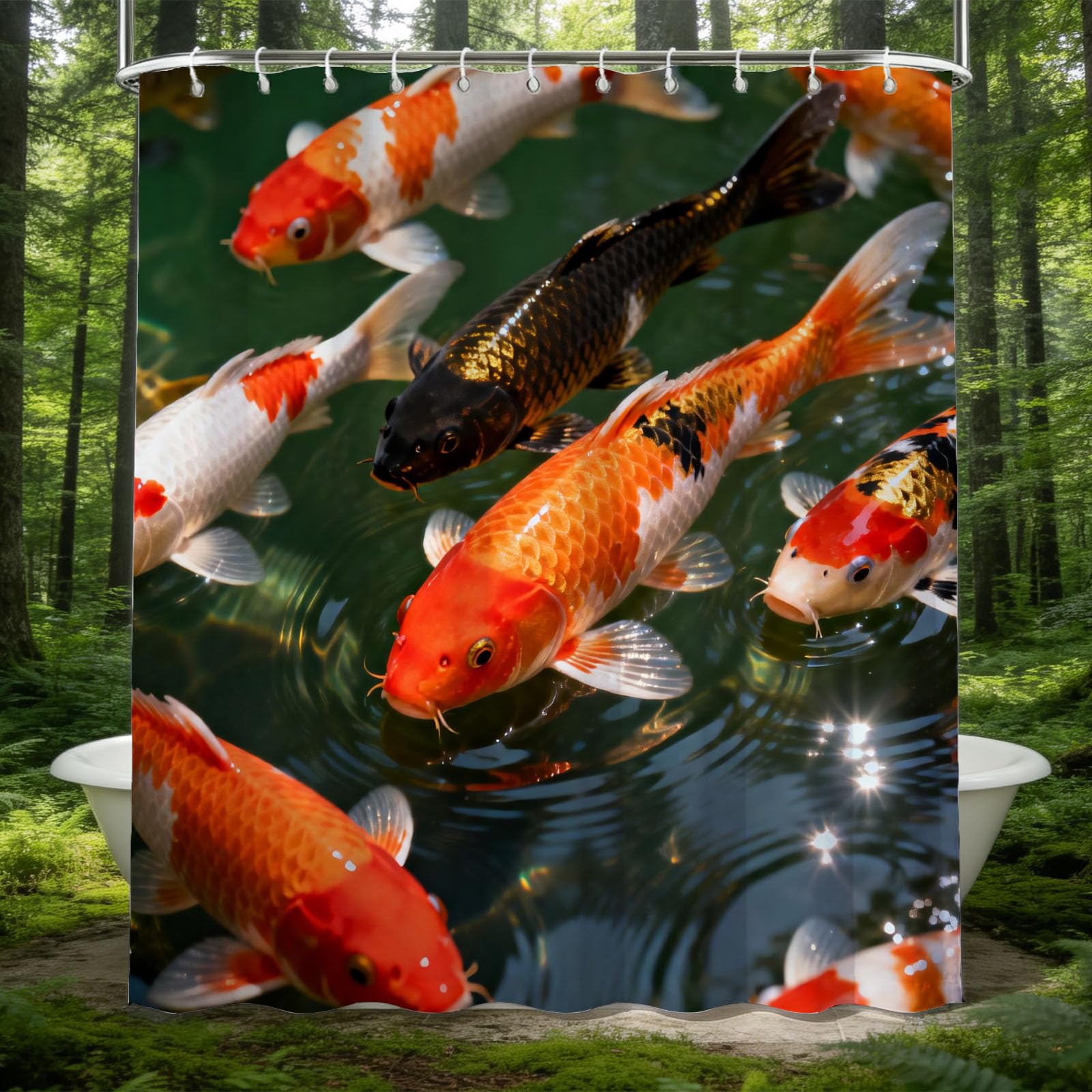Hongduo 3D Koi Carp Shower Curtain for Stalls Bathtubs Zen Bathroom Decor Shower Curtain Set Polyester Fabric Waterproof 180x180cm/71X71 Inch with Hooks