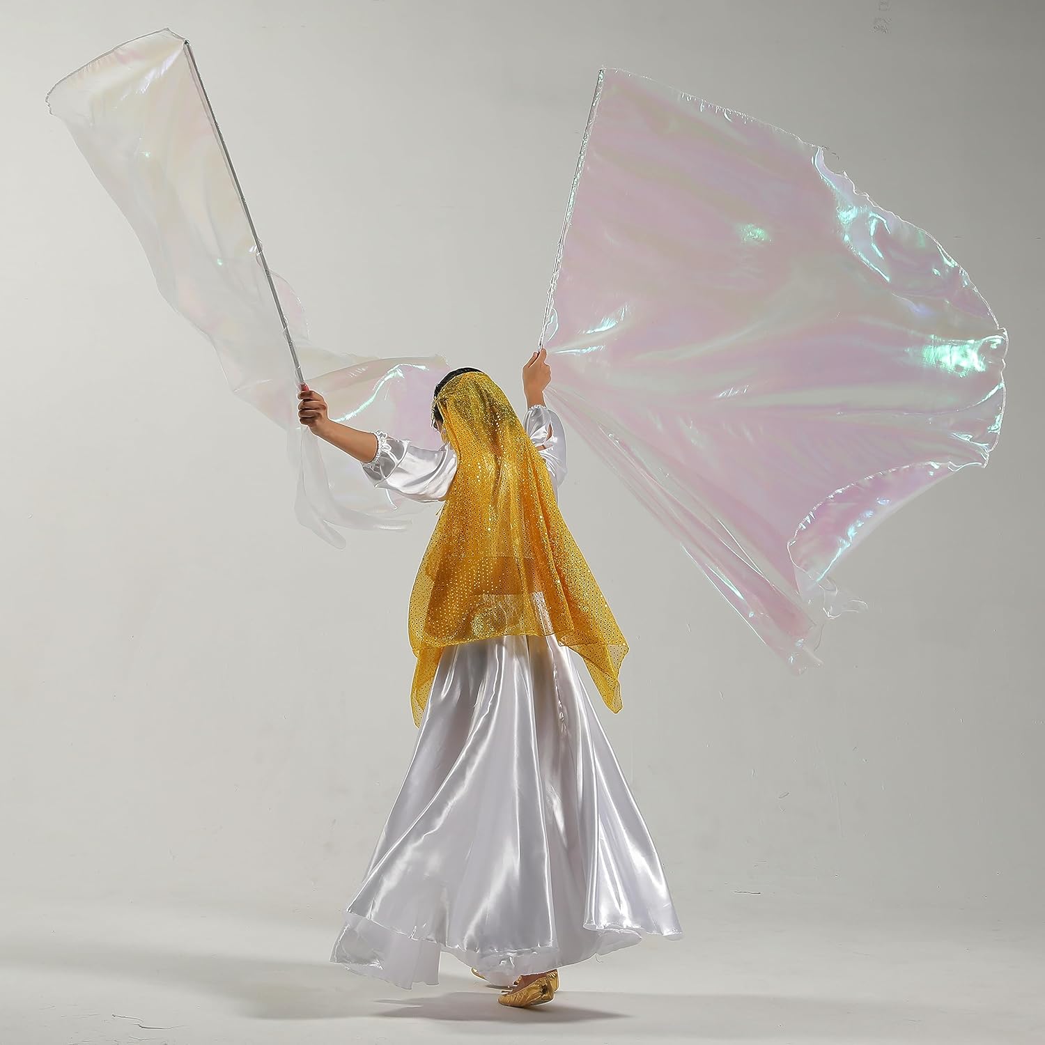MUNAFIE 74 x 55" Worship Flag Set(2 Flags+Rods+Bag),Worship Flags for Dance Church Flex Rod,Banderas de Danza Transparent