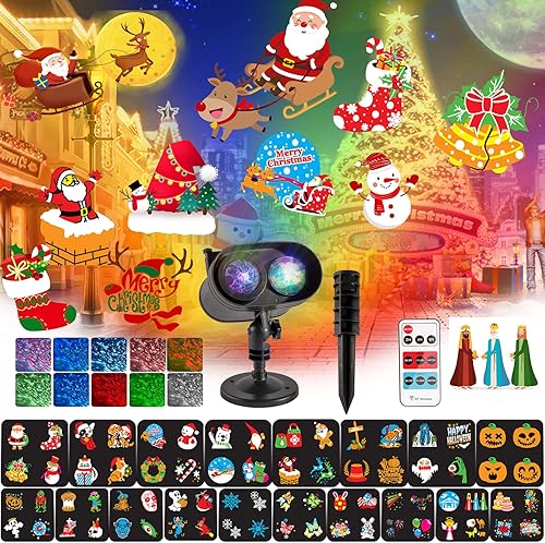 Luces de proyector de animación, 18 diapositivas72 patrones 2 en 1, luces de proyección de patrón en movimiento, luces de paisaje, impermeables,