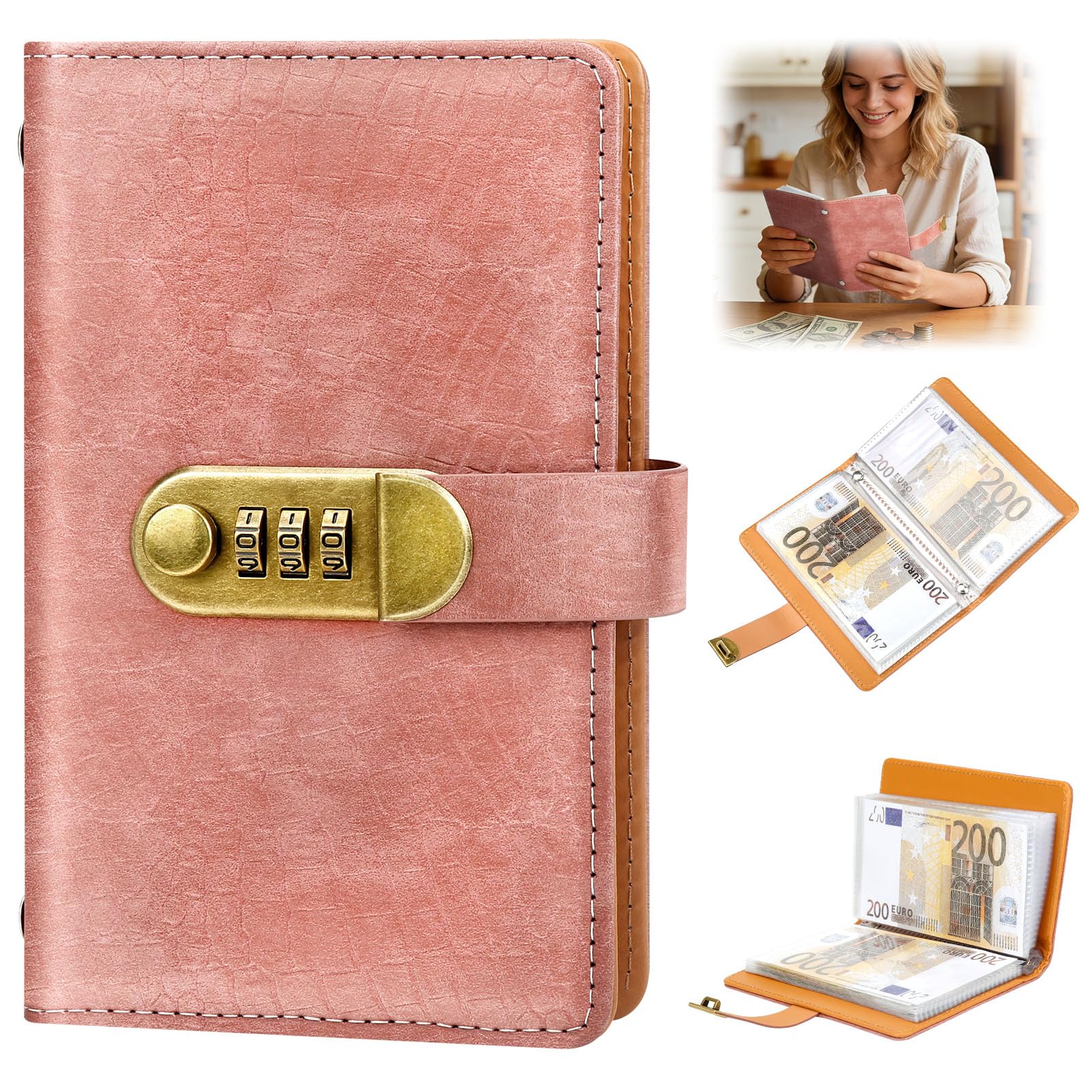 100 Envelopes Saving Challenge with Combination Lock, Savings Challenge Book, Money Saver Wallet, 50 Pages, Cash Money Saving Book Both Sides can be Used for Office Home Travel Couple