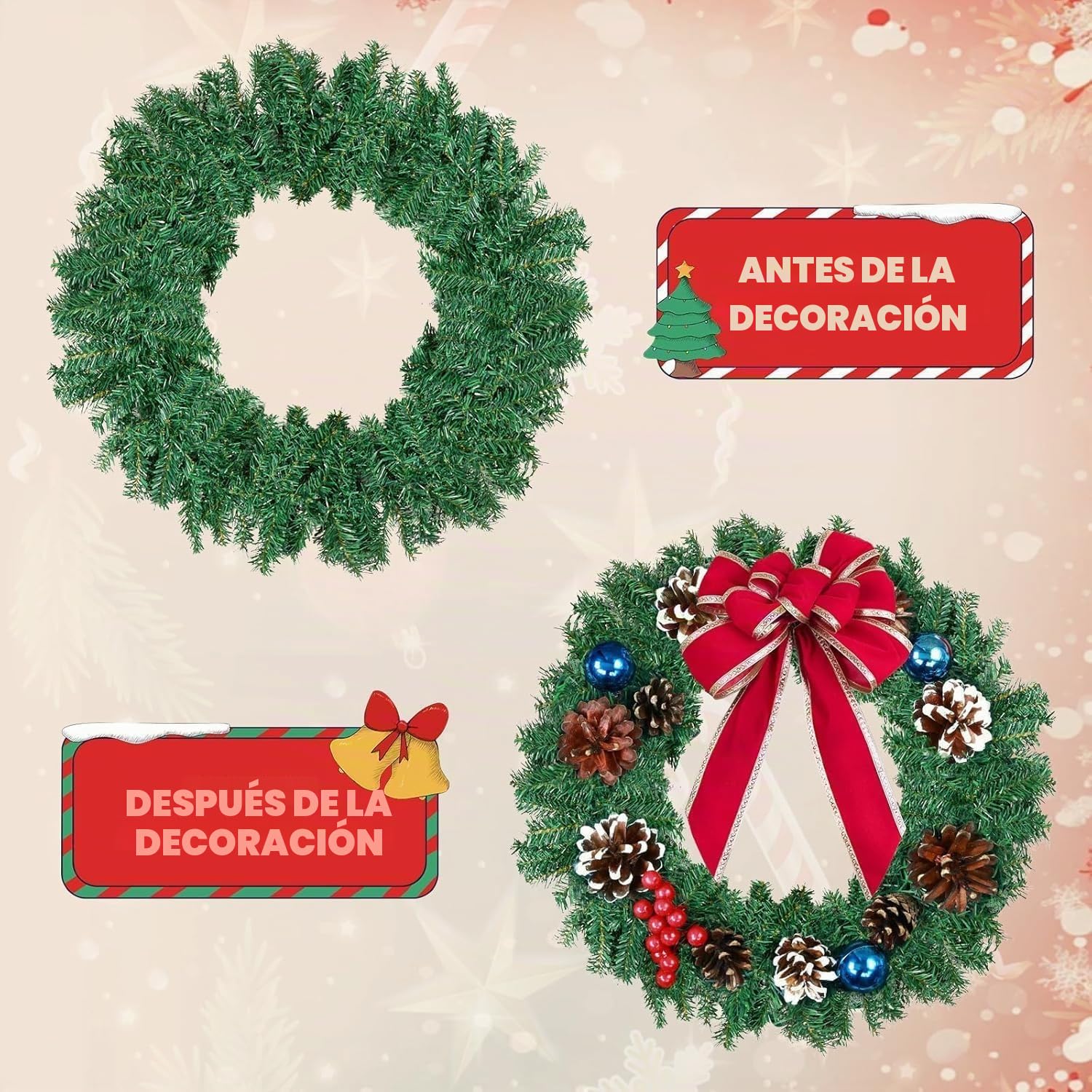 Guirnalda Navidad Verde 2,7 Metros Flexible y Resistente, sin luz, Apta Luces LED, moldeable DIY para Interior Exterior Chimenea, barandilla, Puerta, Ventana, árbol, decoración (3, 2,7M 250 Puntas)