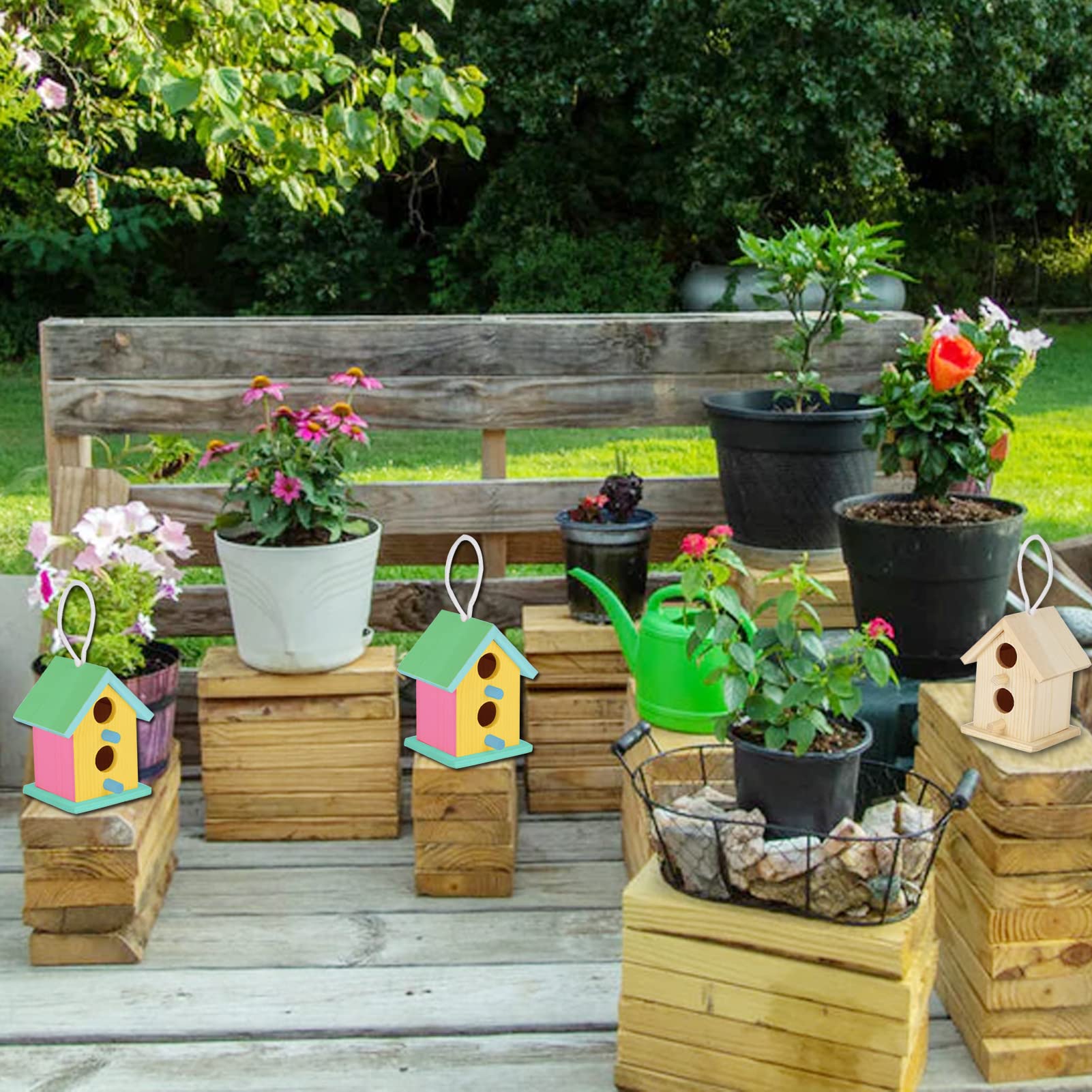 3 Maisons D'Oiseaux En Bois à Peindre - Nichoirs Suspendus Pour Jardin Extérieur - Kit Loisir Créatif Enfants & Adultes