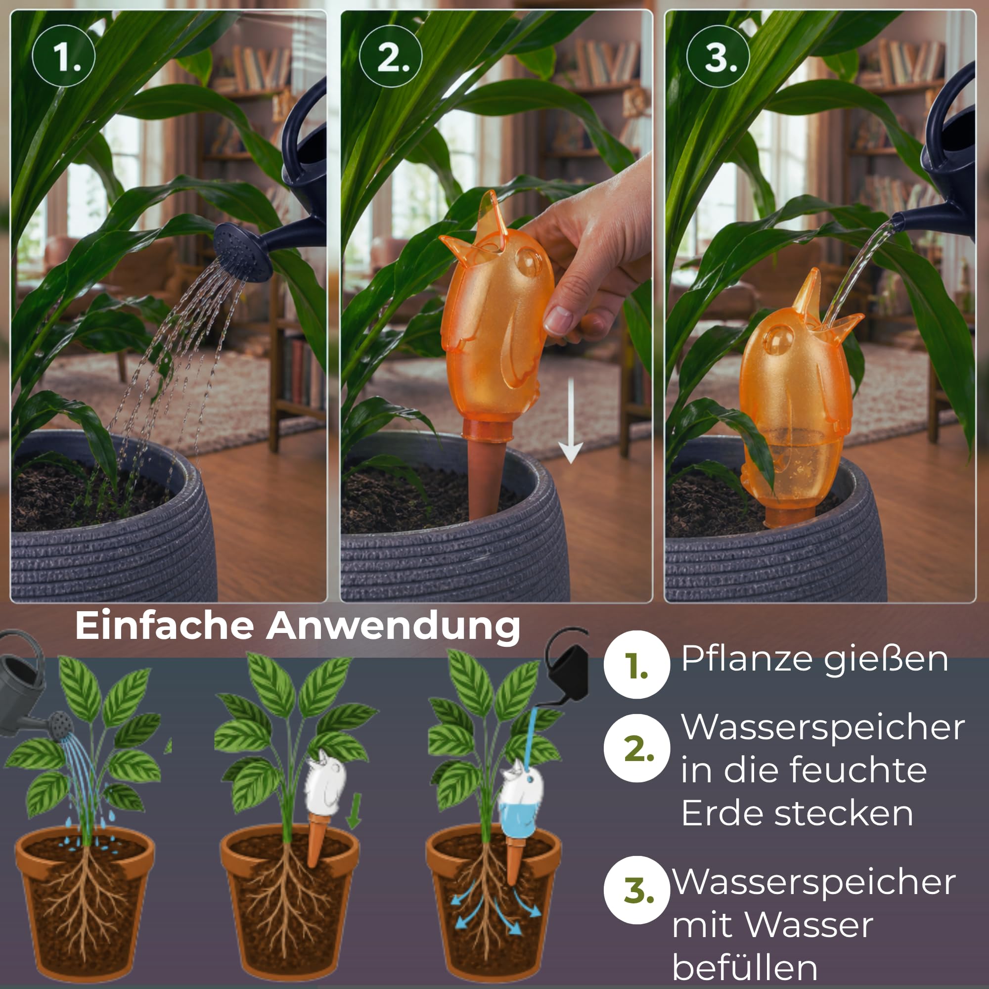 Scheurich Wasserspender Bördy M | 16 x Orange | 220ml Füllmenge | Bewässerungskugel klein mit Ton Fuß | Wasserspender Pflanzen und Blumen Terrakotta Stiel