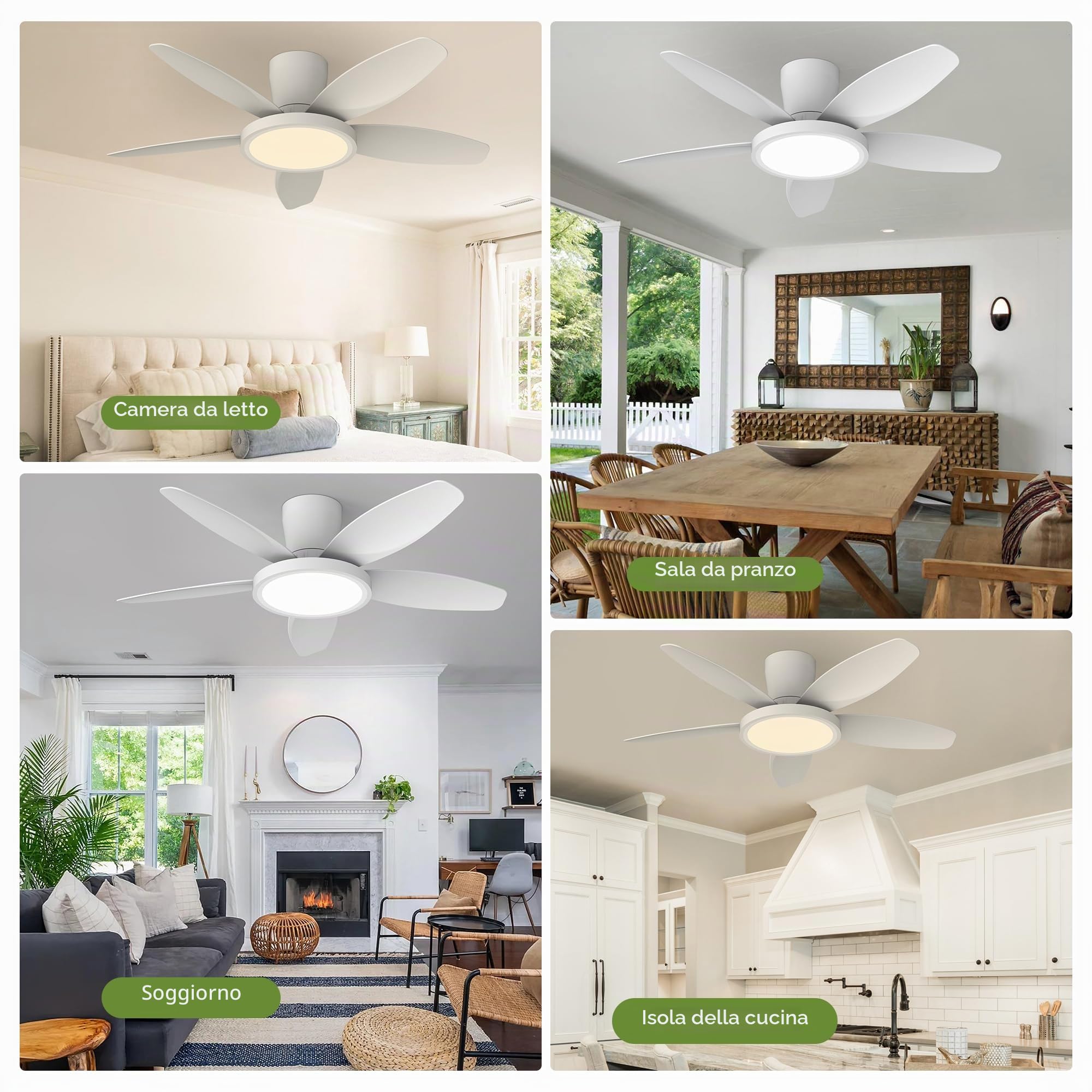 Qcyuui 106 cm Ventilatore da Soffitto con Luce LED Silenzioso, Motore DC Reversibile, Telecomando, 6 Velocità, Temporizzatore, Controllo Separato per Camera da Letto, Salotto e Cucina