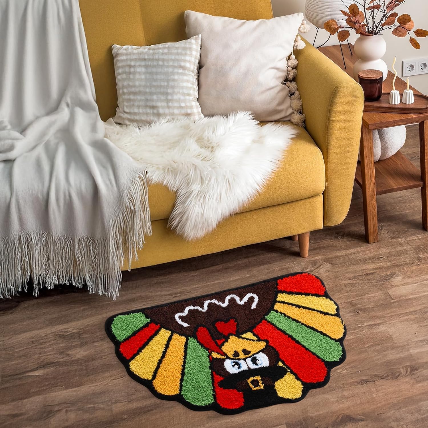 Moutina Colorful Turkey Thanksgiving Bathroom Rug 20x32 Inch, Soft and Absorbent Tufted Fall Bath Mat Non Slip Washable, Autumn Thanksgiving Bathroom Decor Rug Holiday Decorations