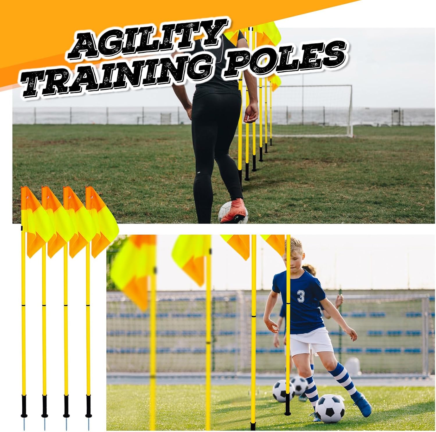 Soccer Corner Flags Set,Soccer Agilitys Training Poles,Portable Soccer Corner Flags for Soccer Field with 4 Flags Set with Storage Bag
