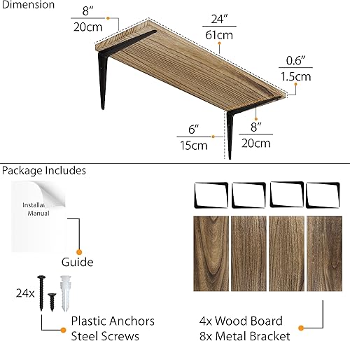 Miniatura 3 de Wallniture Arras - Estantes flotantes de 24 x 8 pulgadas para almacenamiento de pared, estantería de pared para decoración de sala de estar,