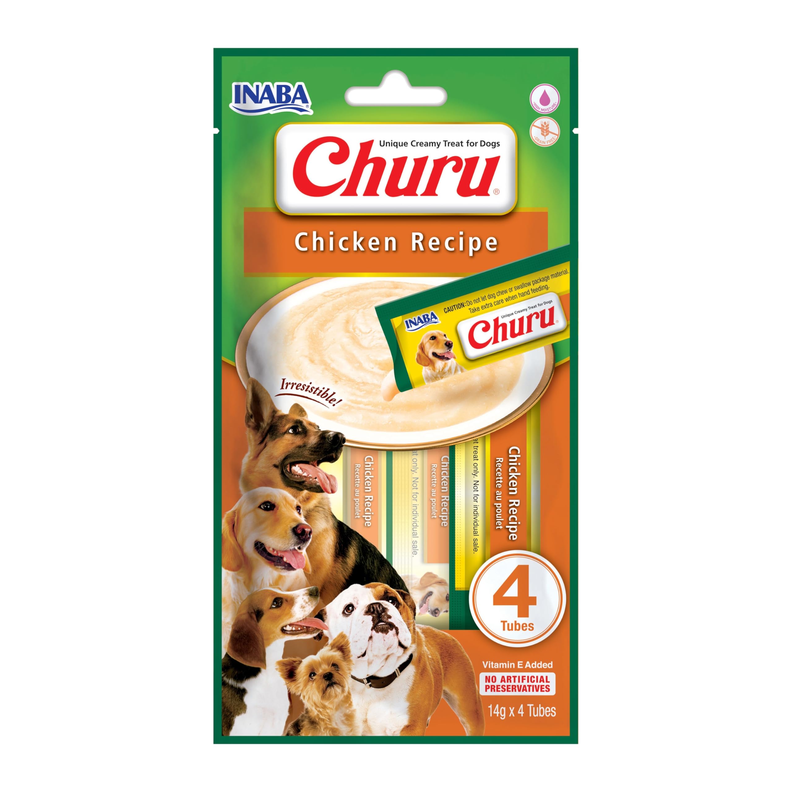 INABA Churu Hundeleckerli Keine Nebenerzeugnisse Creamy Snack, Getreidefrei, Zuckerfrei, Kalorienarm, 100% natürliches Fleisch mit Huhn 56 g (1er Pack)