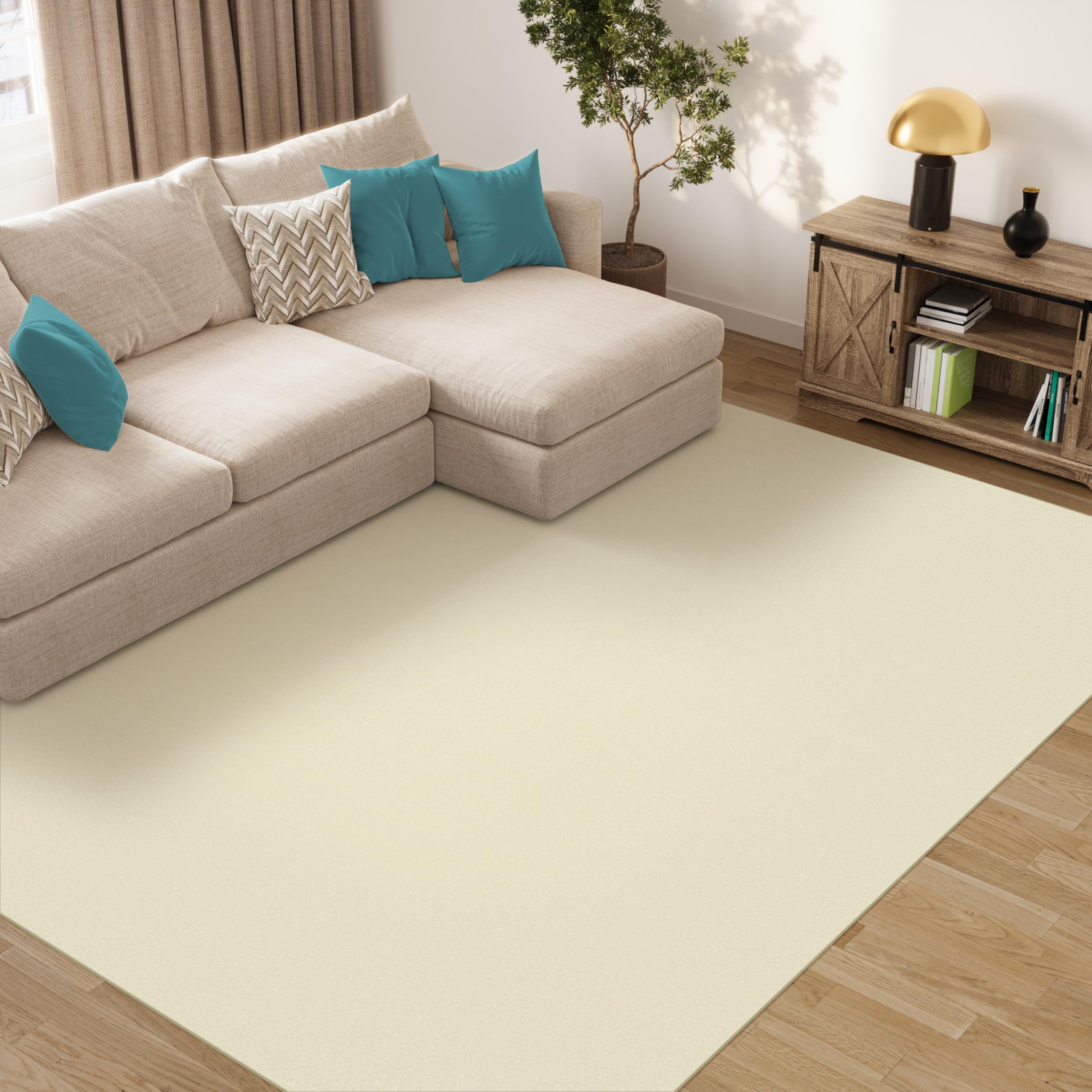 TAPISO Alfombra Monocolor De Pelo Corto, Interior, Diseño Moderno, Color Crema, Monocolor, Alfombra, Salón, Dormitorio, Adulto, Comedor, Cocina, Resistente, Exterior, Oeko-Tex, 200 x 300 cm