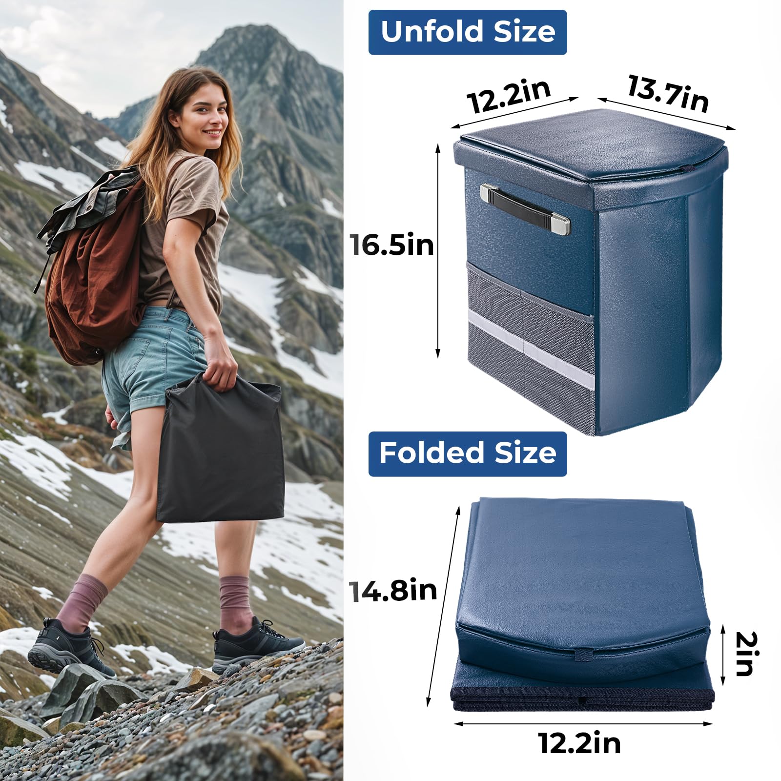 Inodoro portátil XL mejorado 2026 para adultos, inodoro alto de camping con tapa y práctica bolsa de transporte, orinal portátil para camping, senderismo, viajes en coche, camión, caravana, canotaje