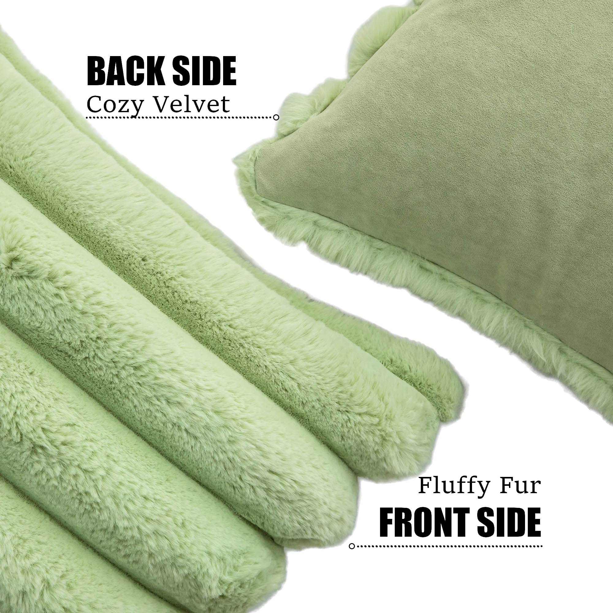 Neelvin Green Faux Fur Cozy Soft Striped Decorative Throw Pillow Covers 20x20 inch(50x50cm) Set of 2,Velvet Pillowcase Cushion Case for Sofa Couch - Image 2