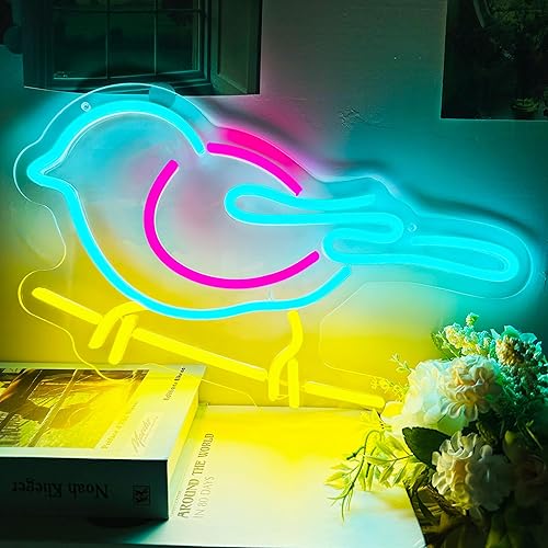 Artlast Letrero de neón de pájaro para decoración de pared de dormitorio, luz LED de arte de neón para bar, hogar, bar, club, niños, adolescentes,