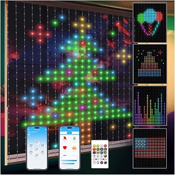 dalattin Curtain Lights,Smart Christmas Window Lights 400 RGB LEDs,IP65 with App&IR Control,Music Sync&DIY Window, Decor for Indoor,Outdoor,6.56x6.56ft