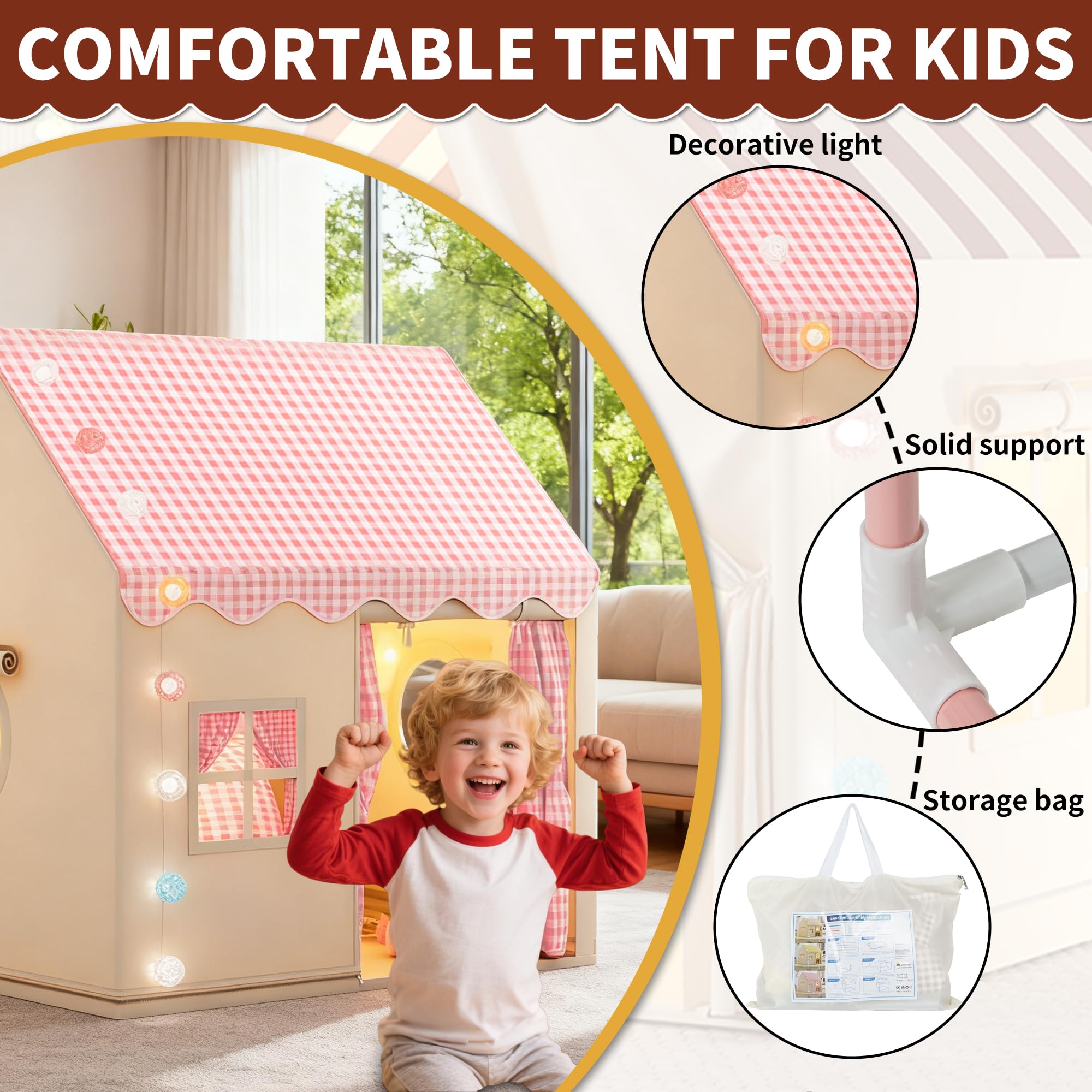 FREEAMG Kids Play Tent with Multi-Coloured Ball Lights & Storage Bag - Image 4